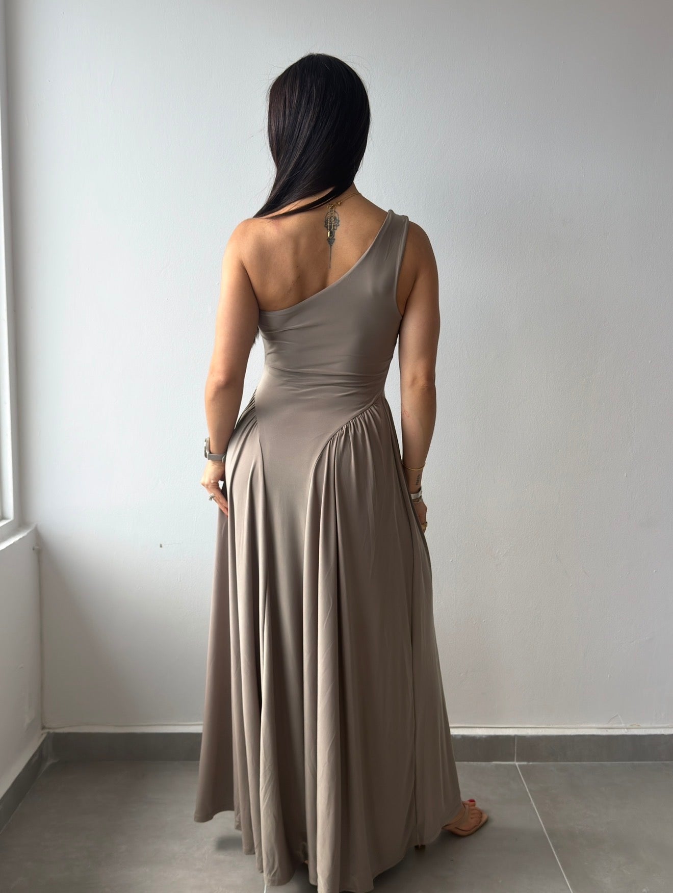 One Shoulder Maxi Dress (Grayge)