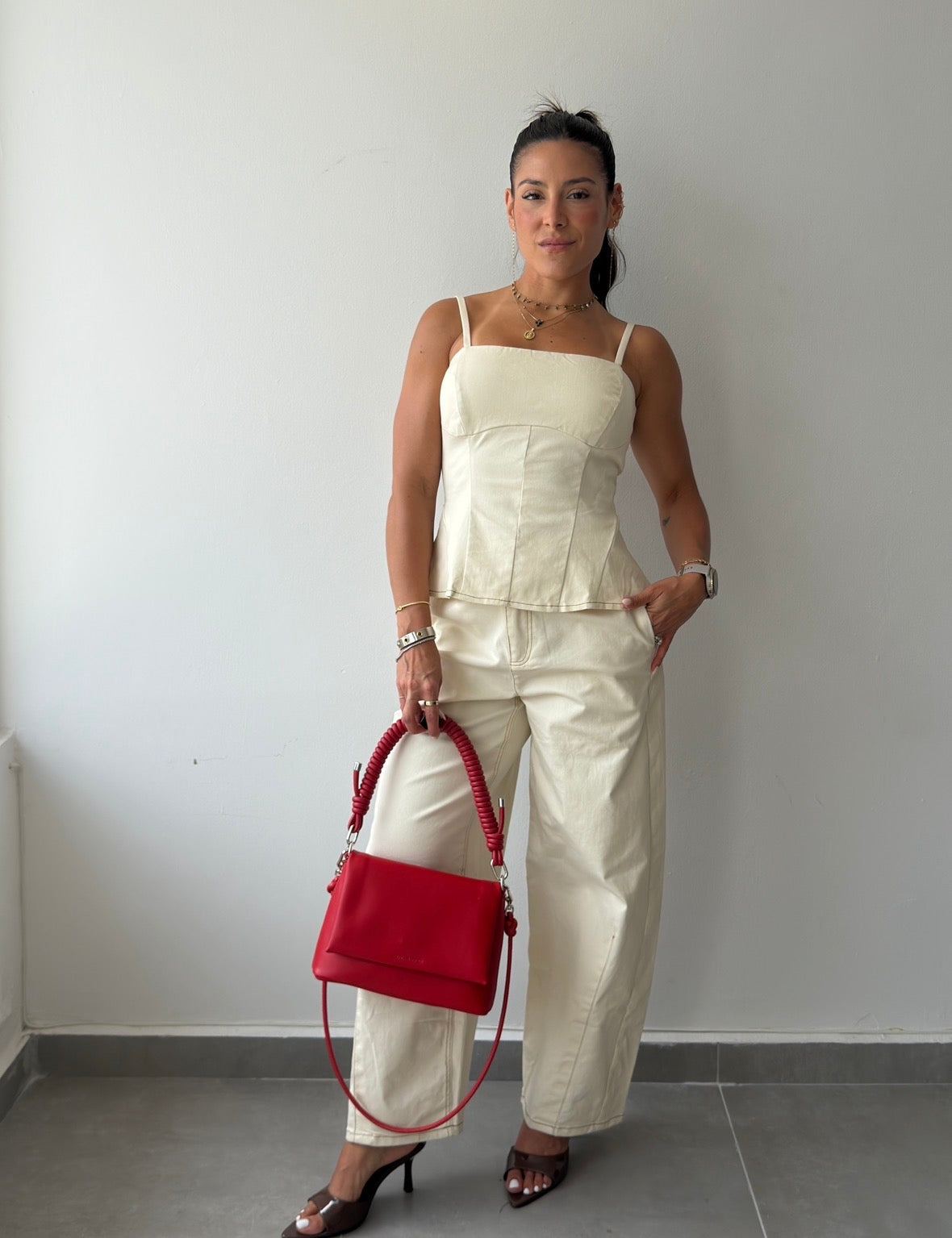 Ivory Peplum Top and Barrel Pants Set