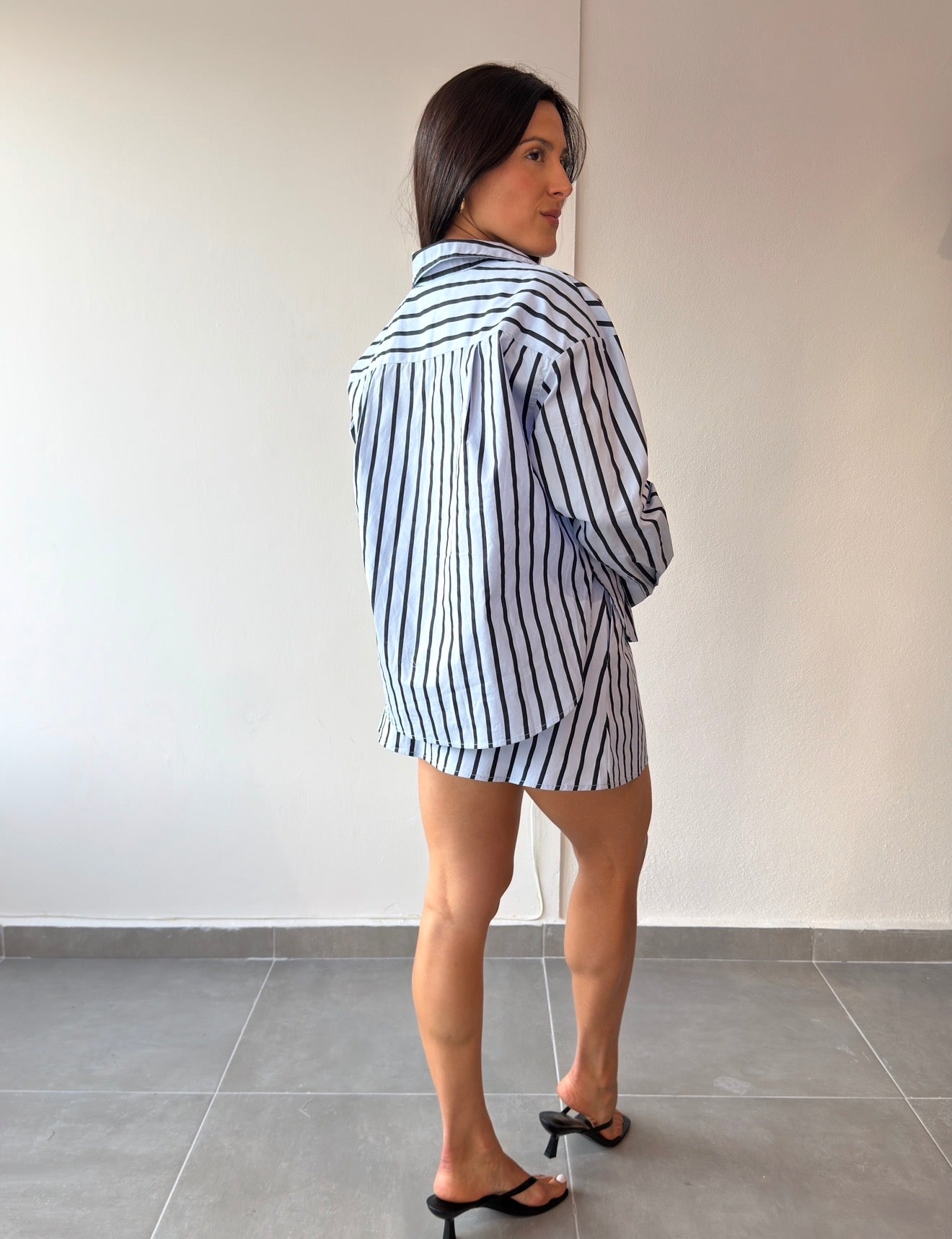 Blue Stripes Shirt and Skirt Set