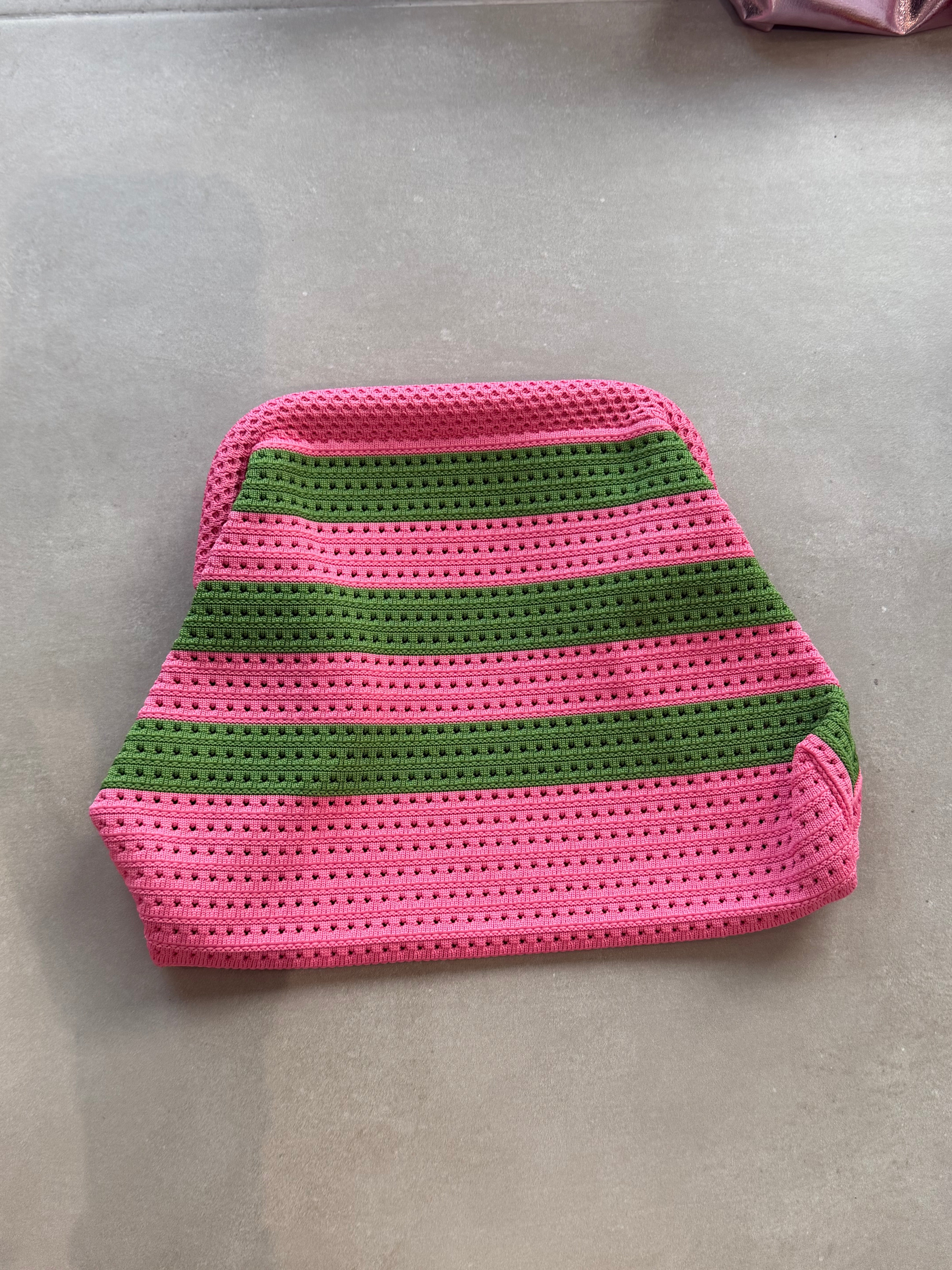 Beach Pouch (Pink/Green Stripes)