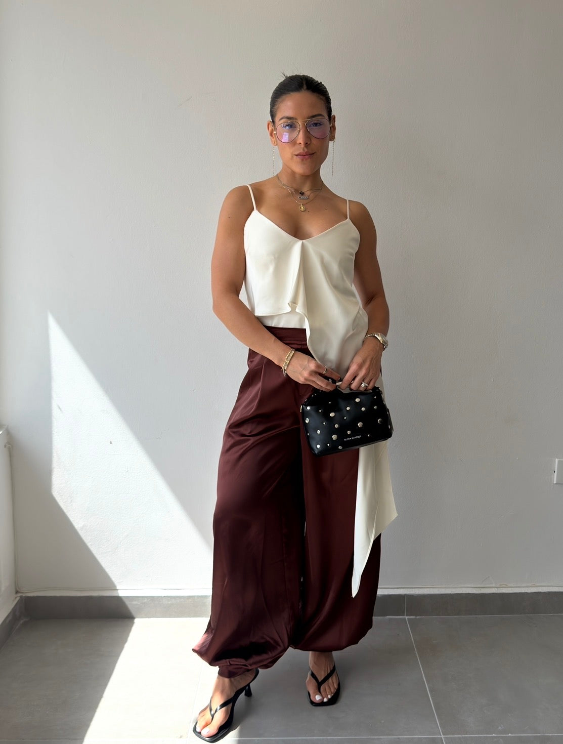 Wine Satin Balloon Pant