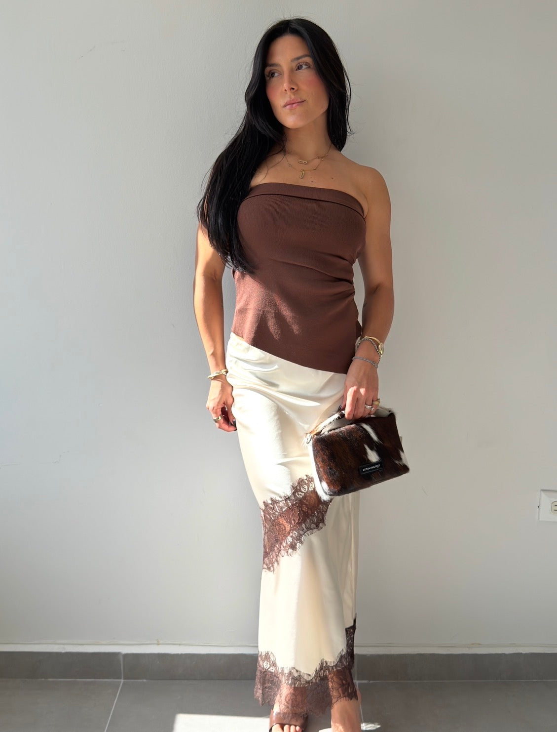 Ivory Satin Lace Skirt