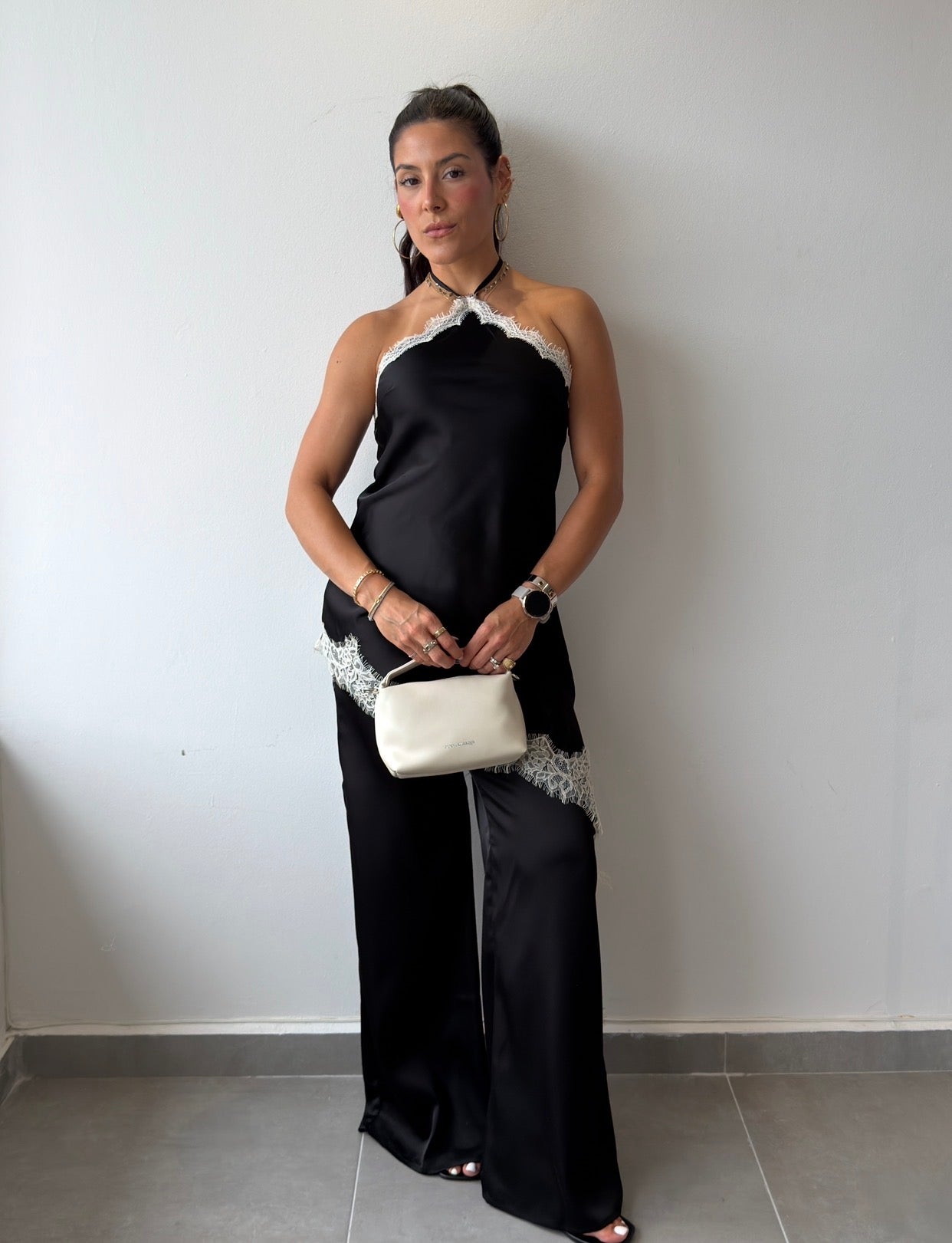 Black Satin Asymmetric Jumpsuit