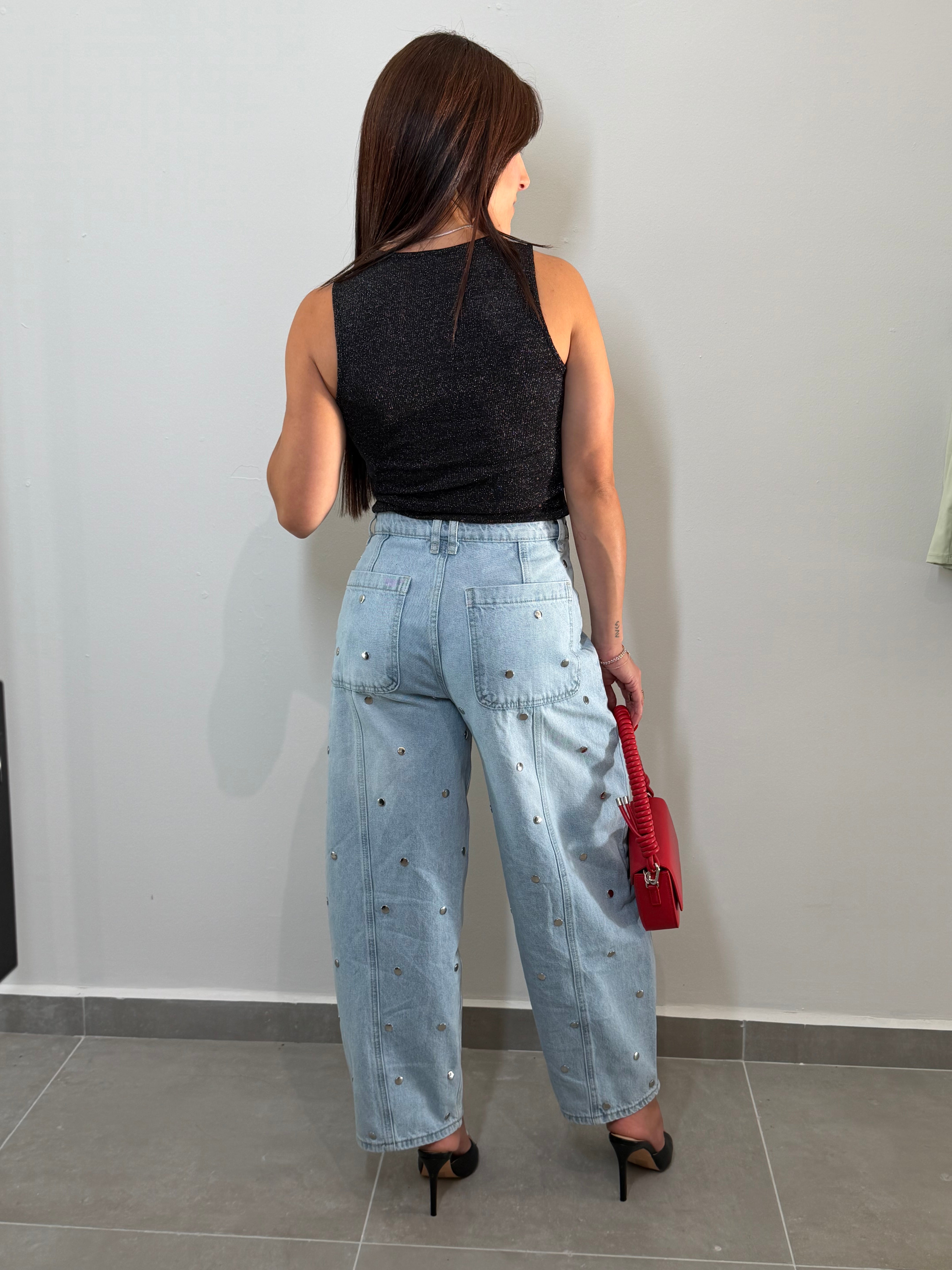 RESTOCK! Studded Barrel Jeans