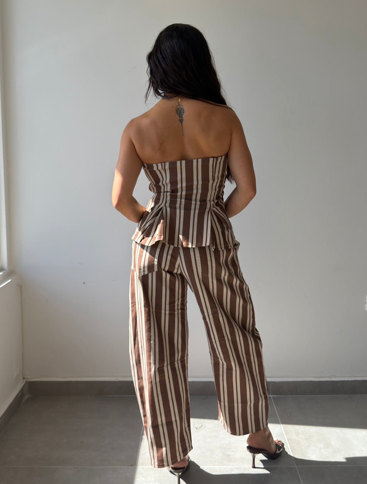 Brown/Cream Striped Denim Set