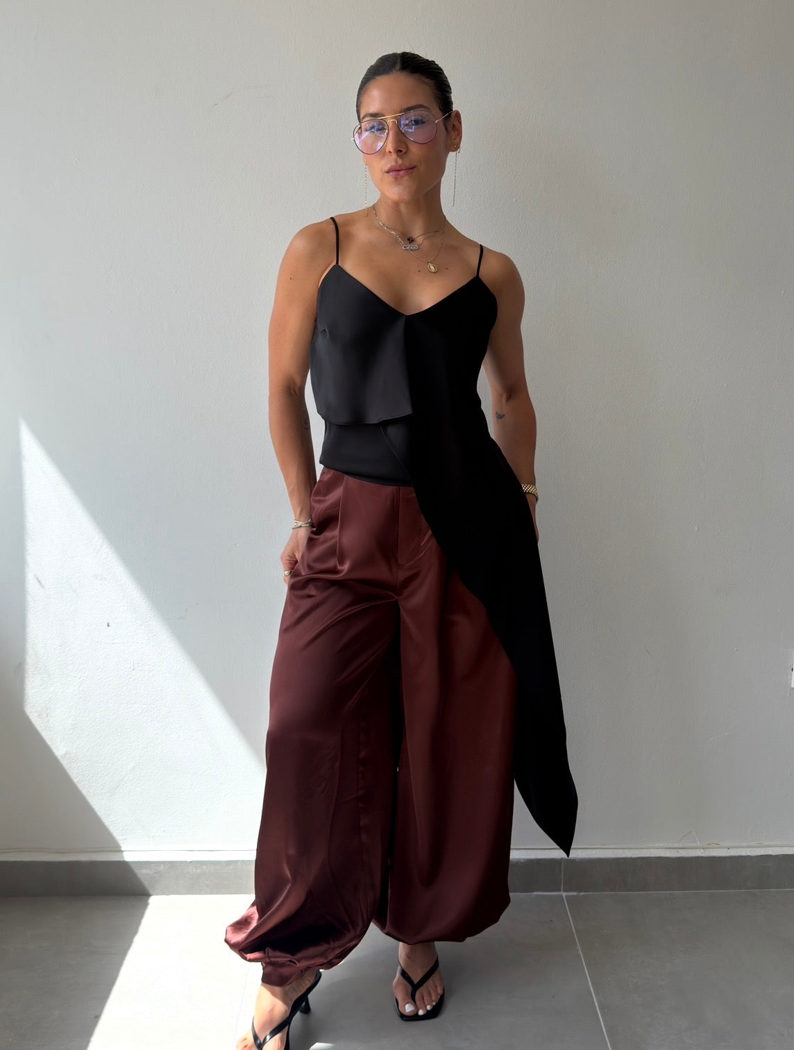Black Satin Asymmetric Top