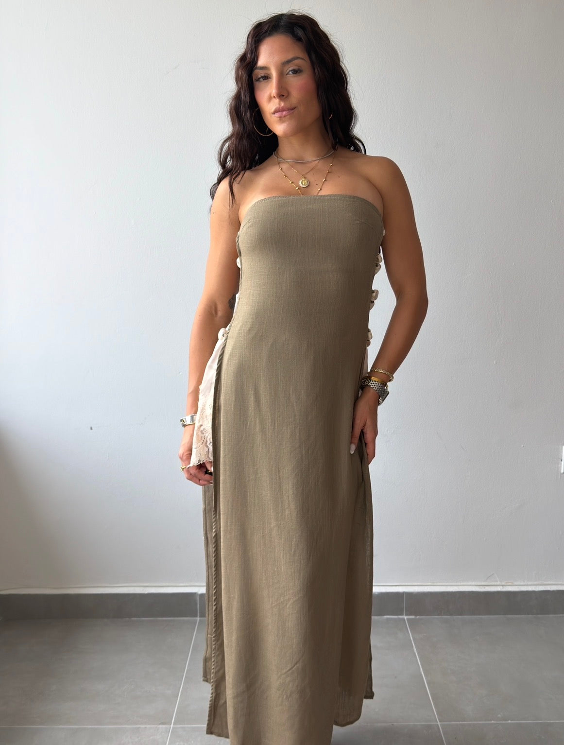 Strapless Stone Side Slit Top