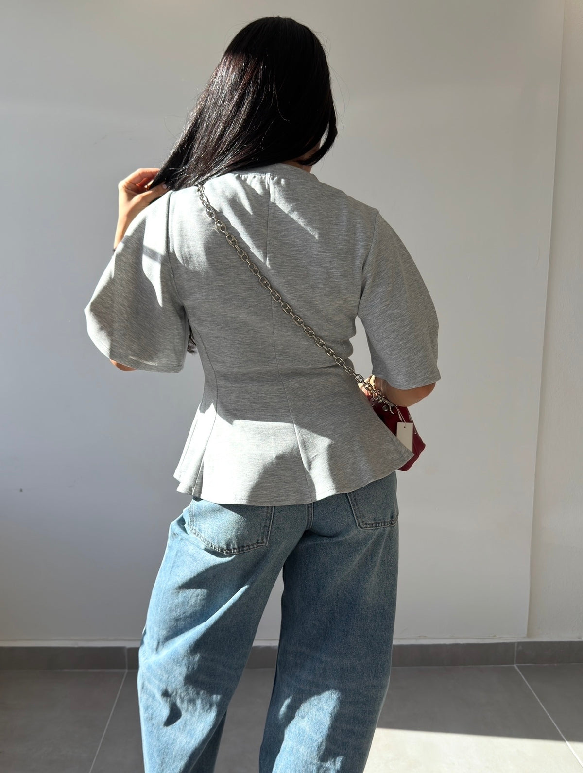 Grey Peplum Top
