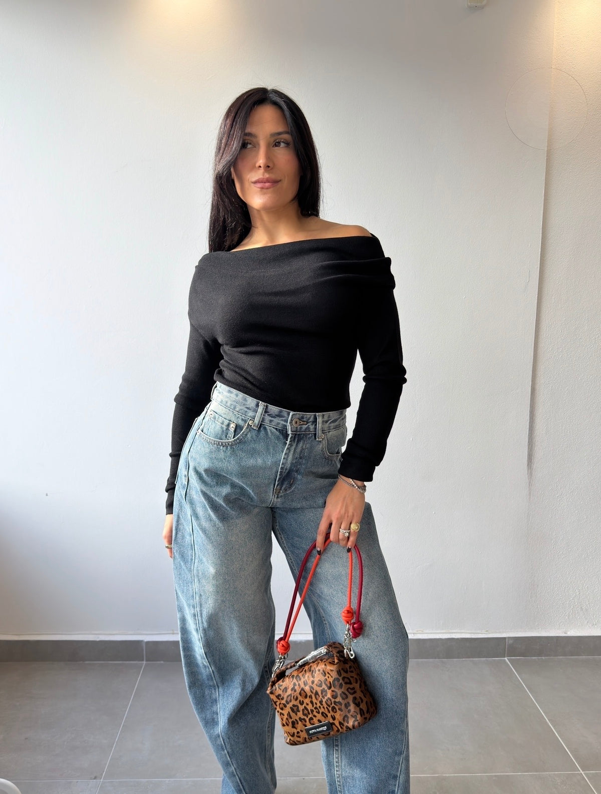 Black Knitted Off Shoulder Top