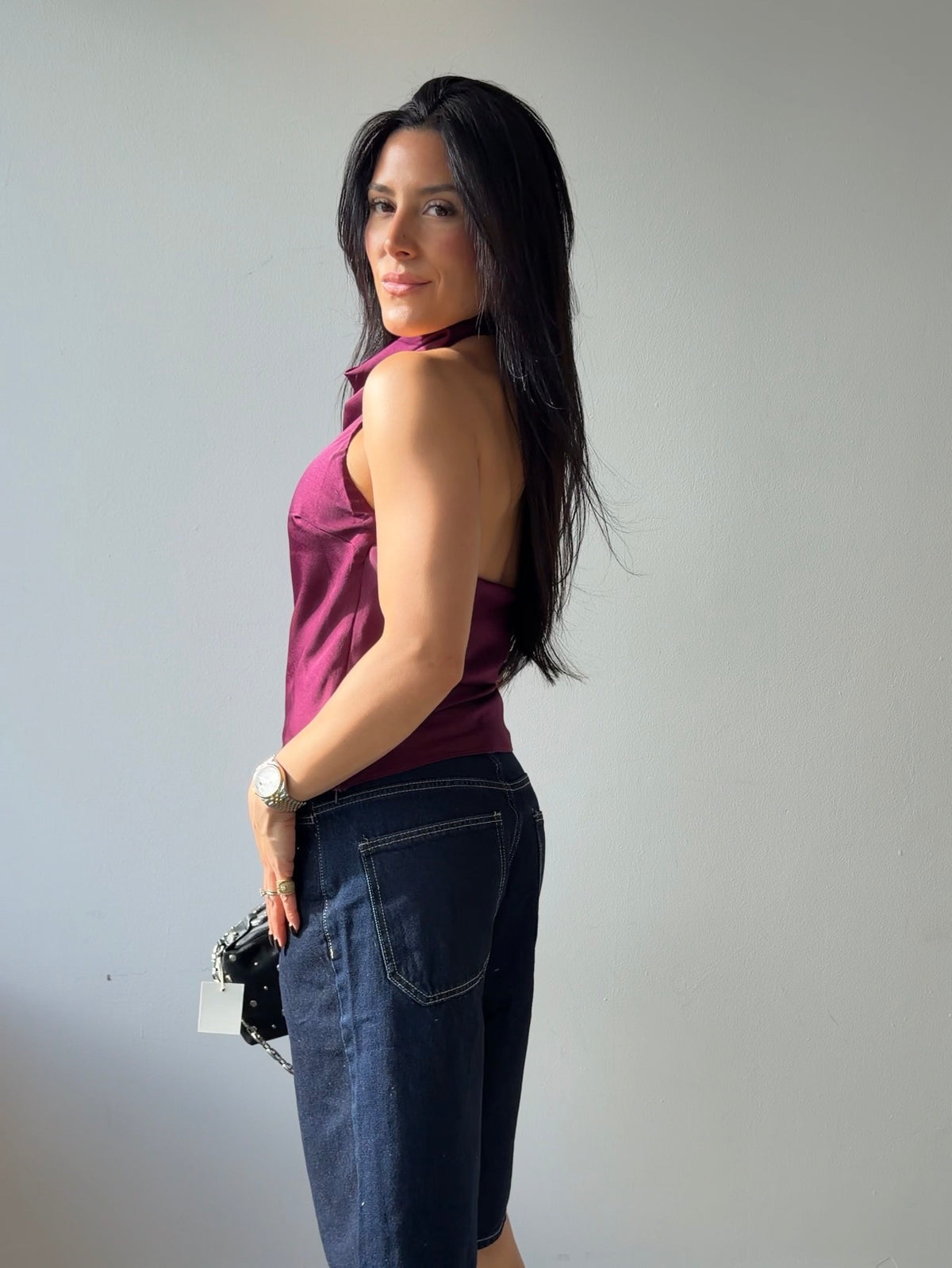 Plum Satin Halter Top