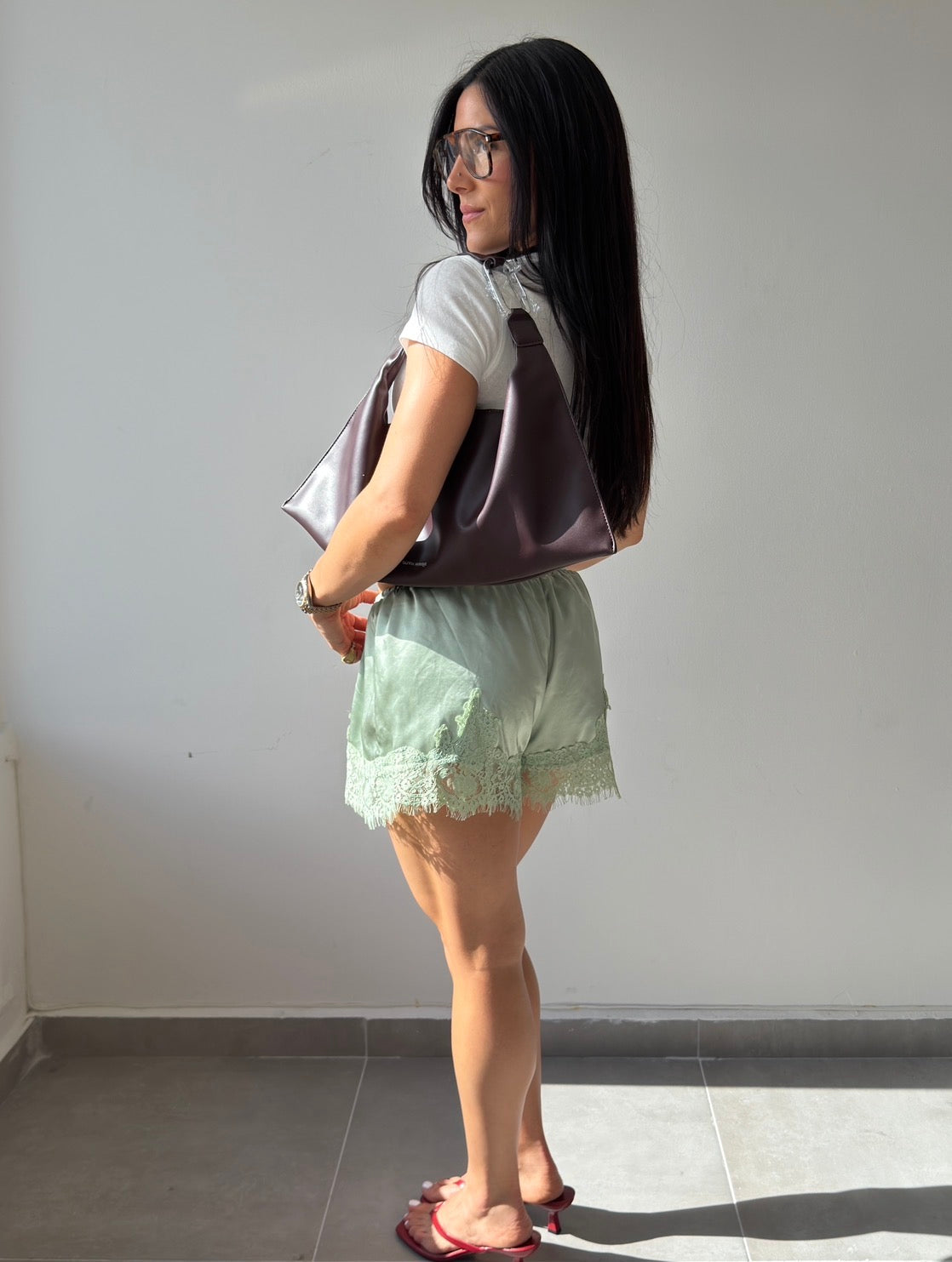 Green Satin Lace Short