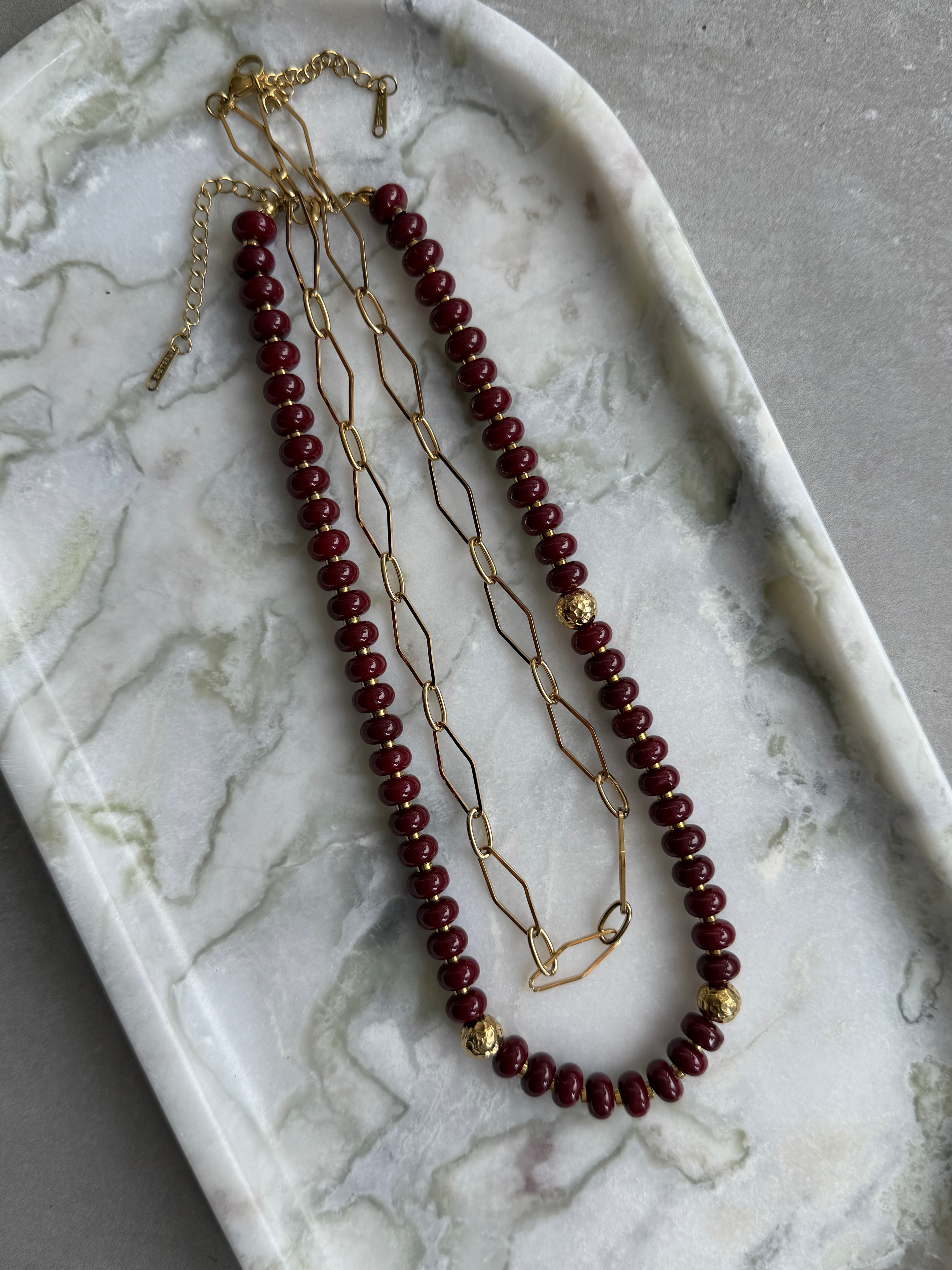 Burgundy Gold Necklace Set