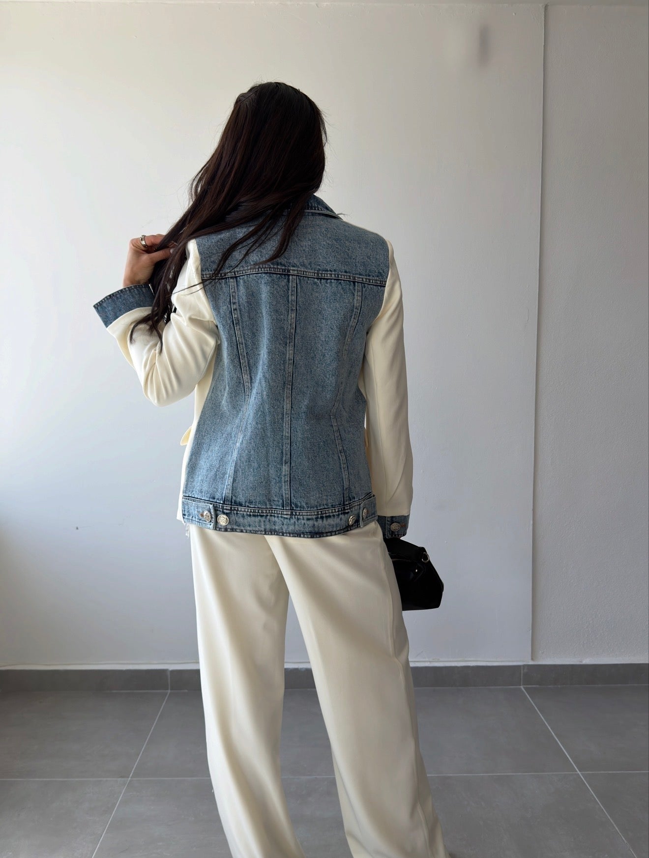 Denim Contrast Ivory Blazer and Trousers Set