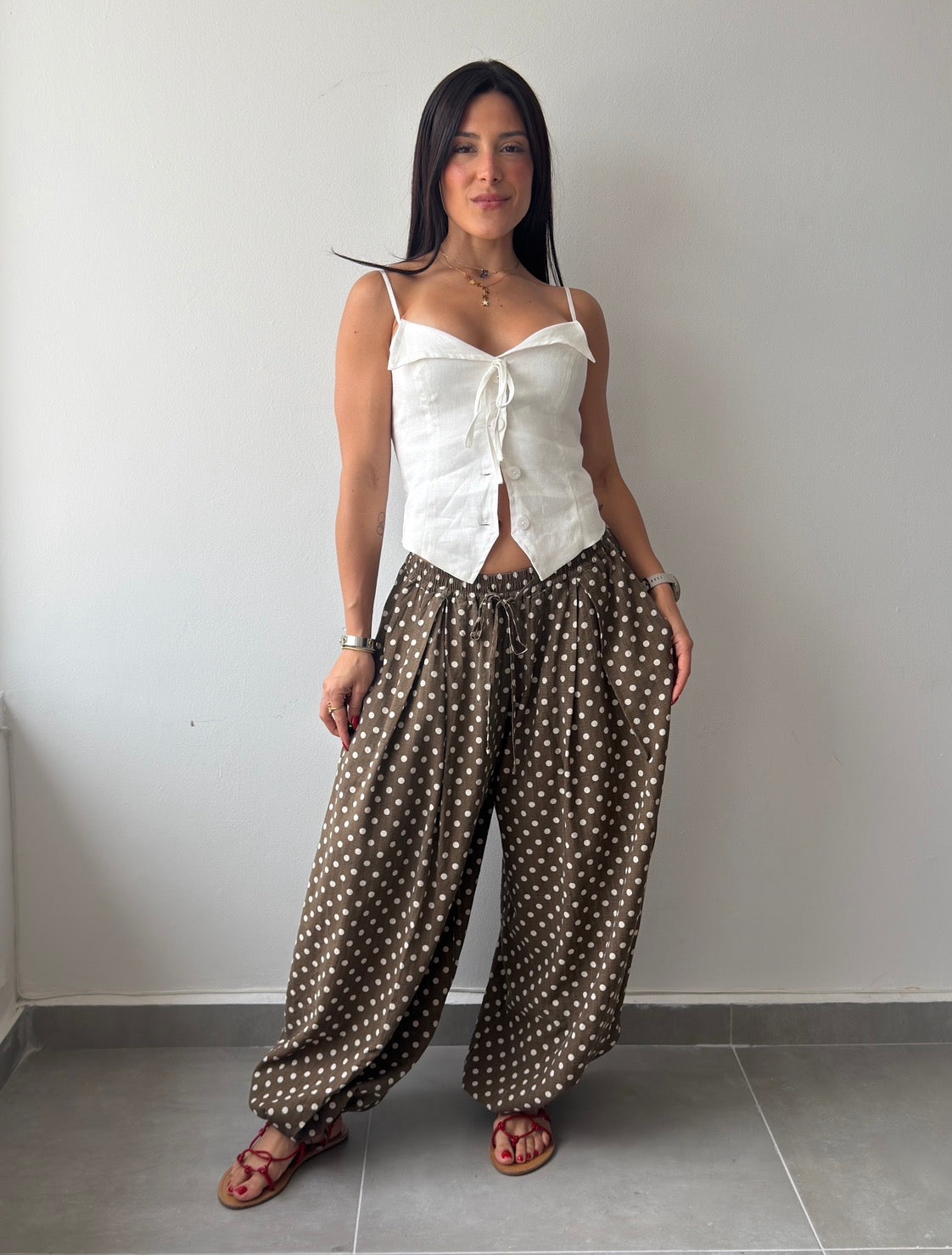 Polka Brown Balloon Pants