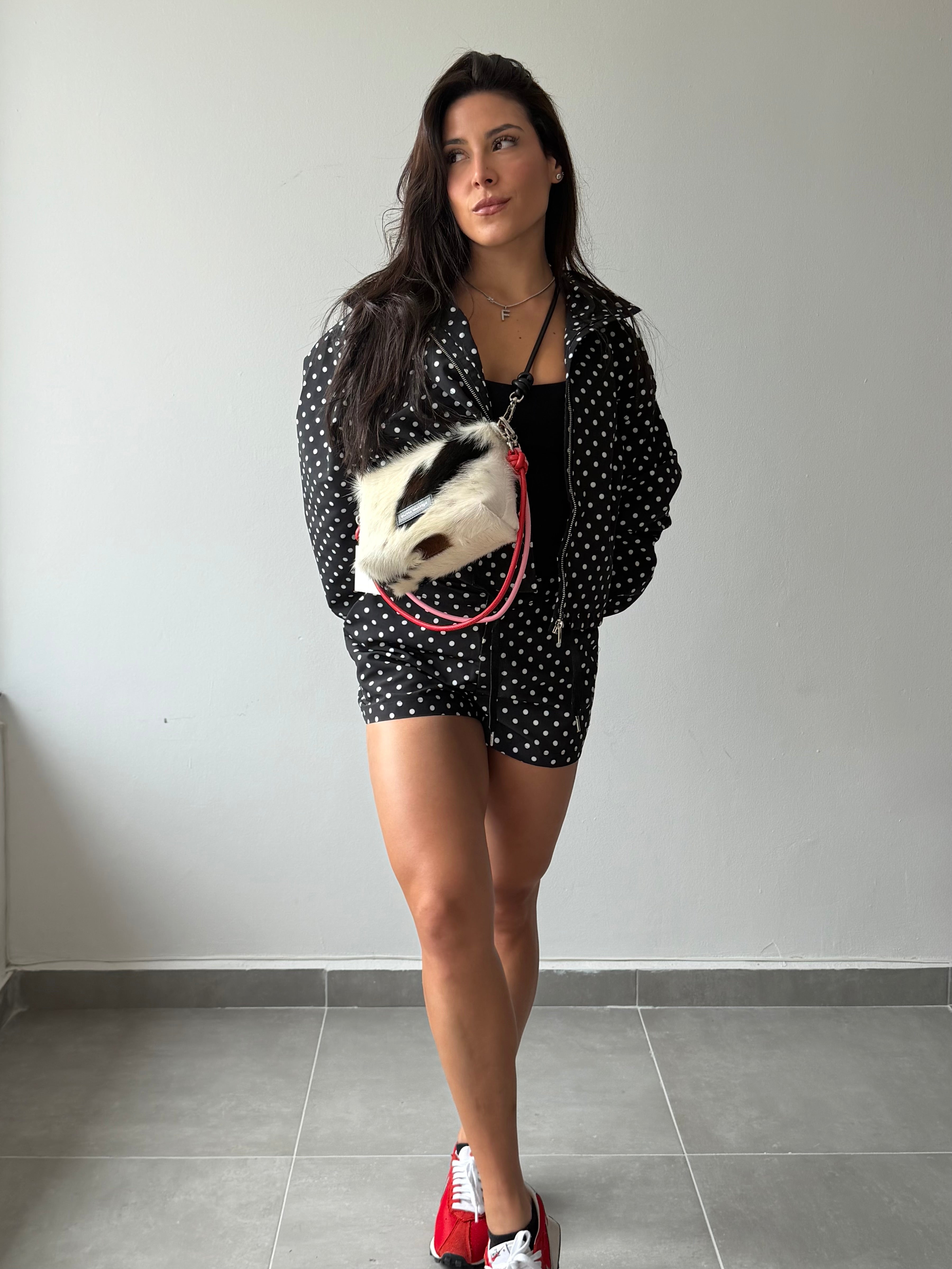Black Polka Jacket and Shorts Set