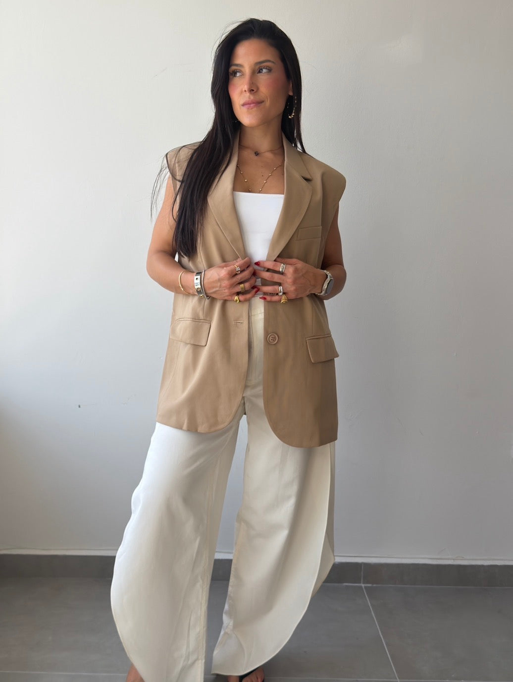 Beige Blazer Vest
