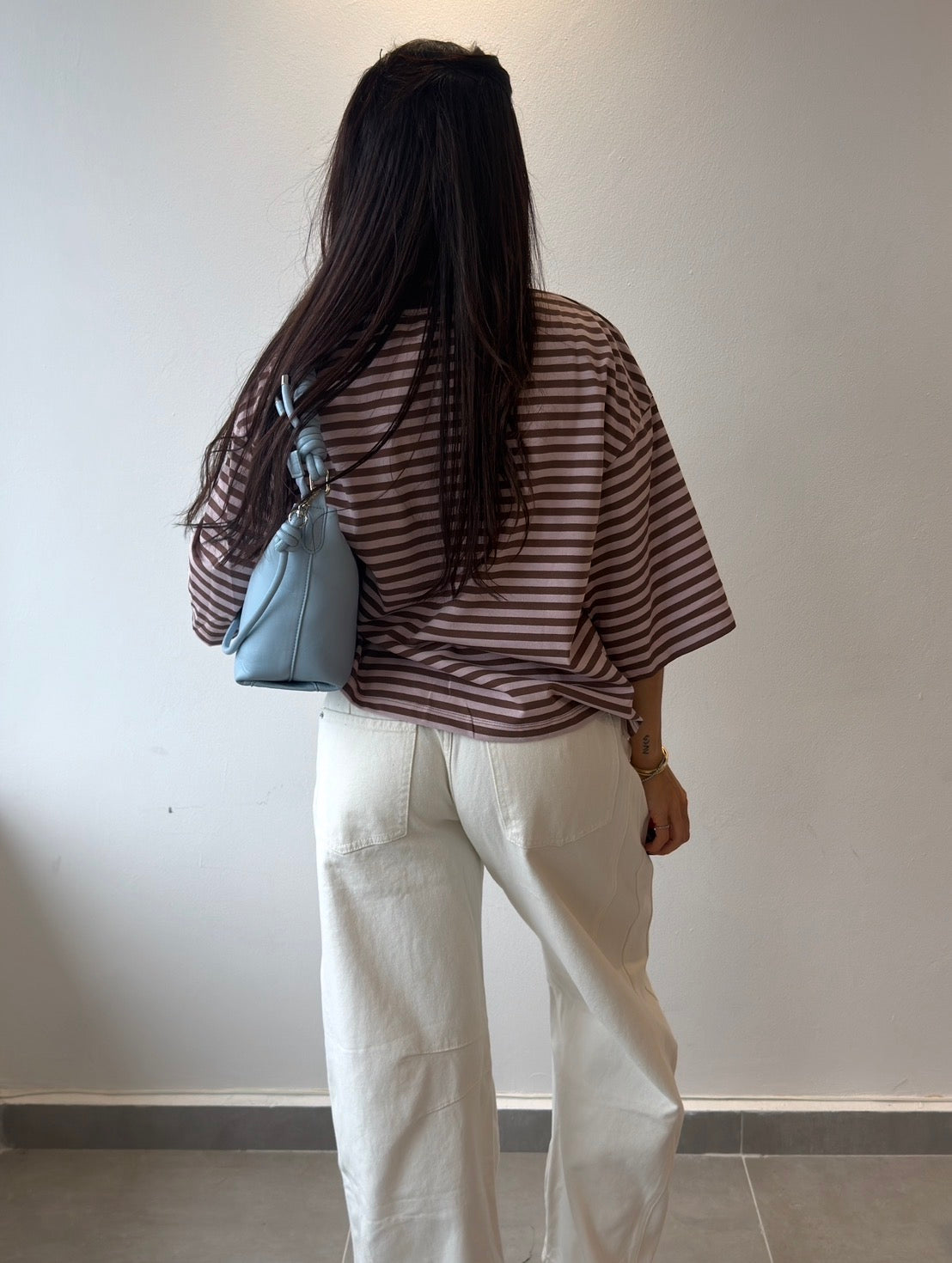 Pink/Brown Stripes Oversized T Shirt