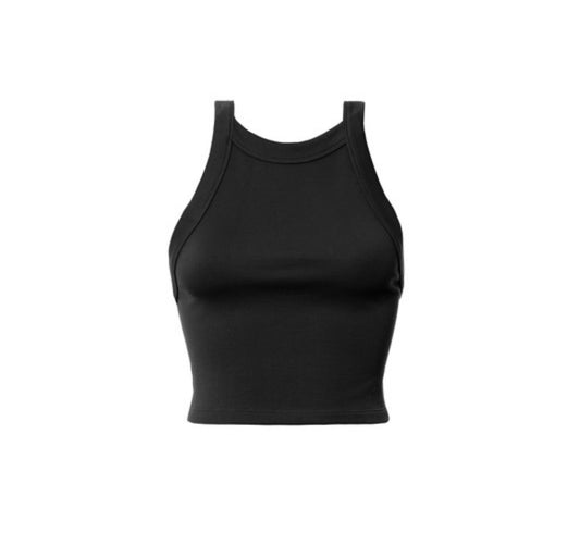 Back Detail Black Ribbed Basic Top