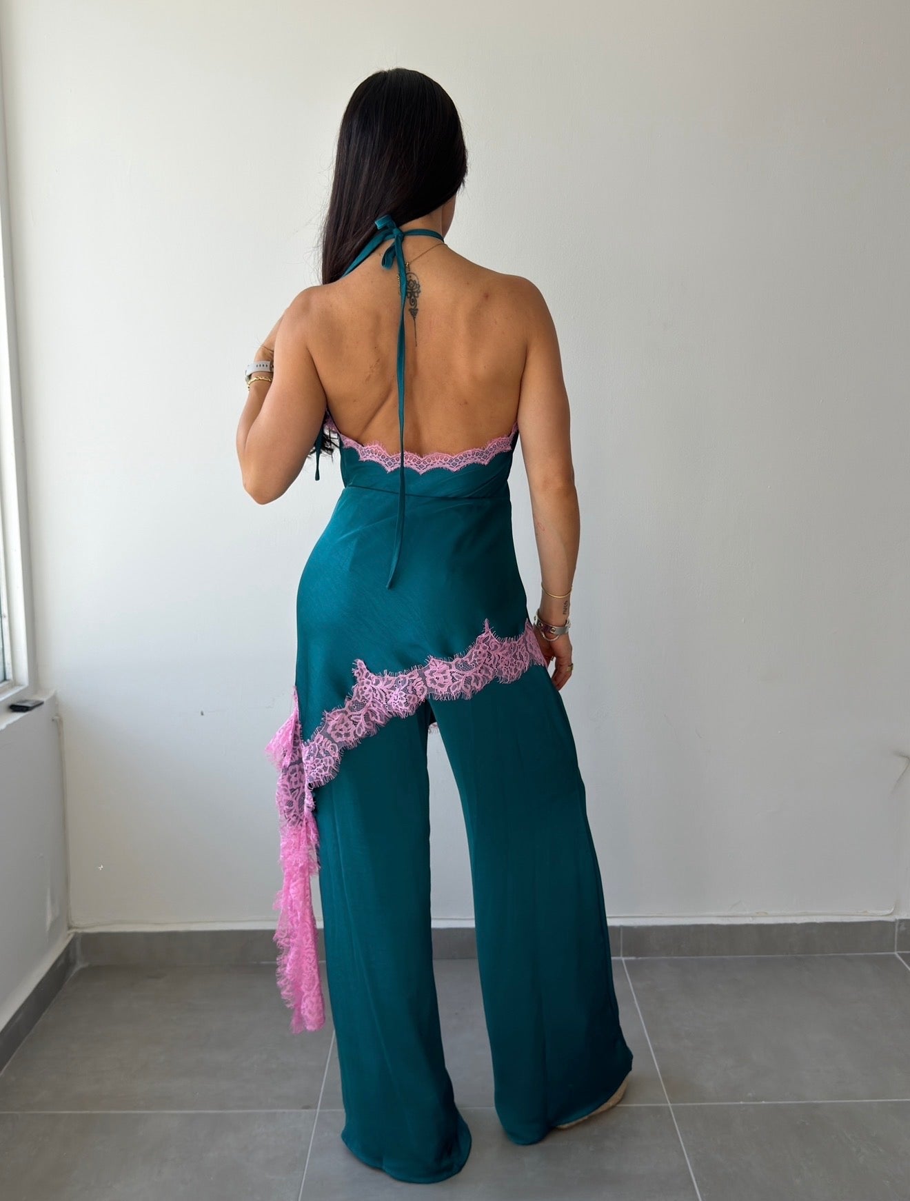 Teal Satin Jumpsuit
