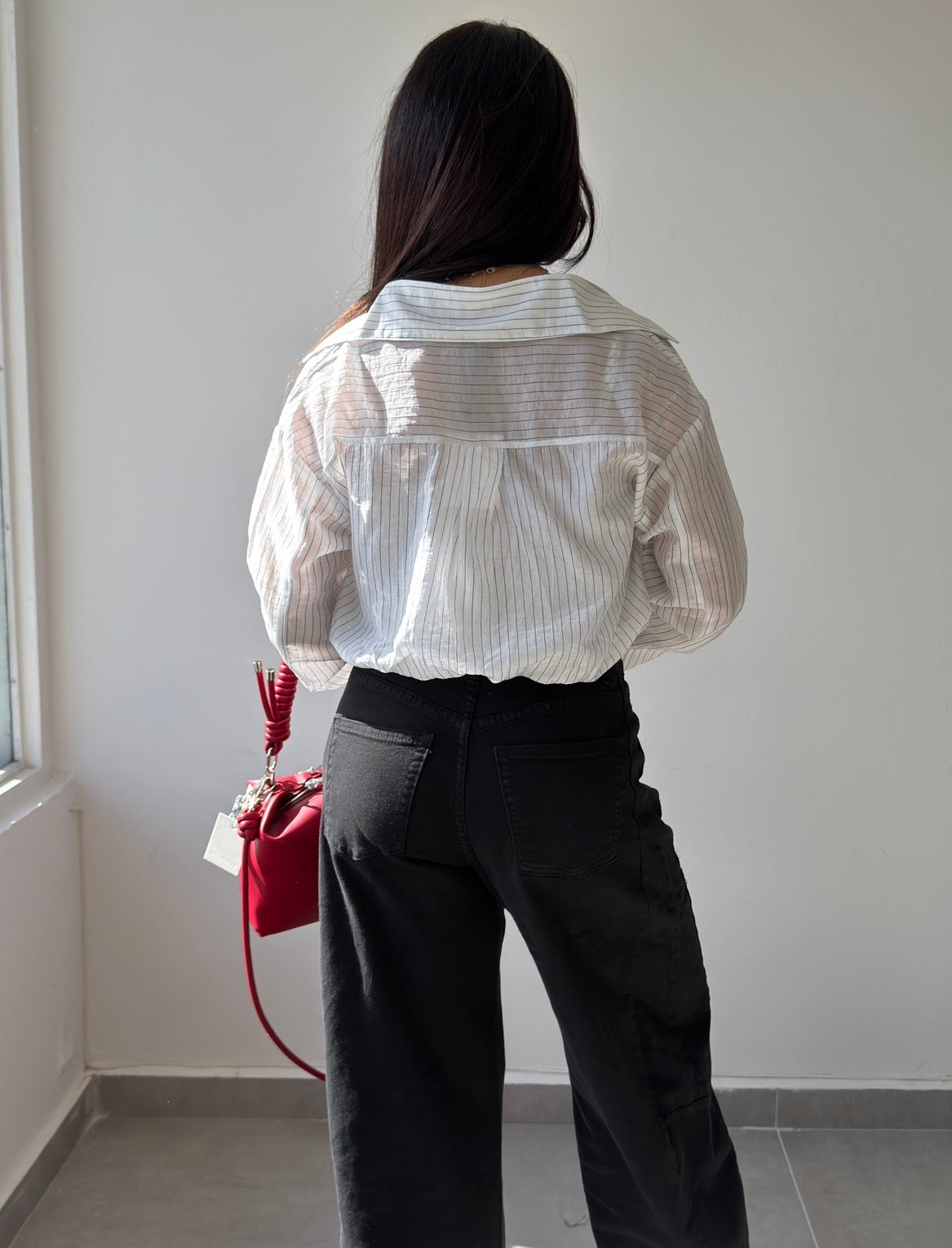 White Stripes Double Layer Button Down Top