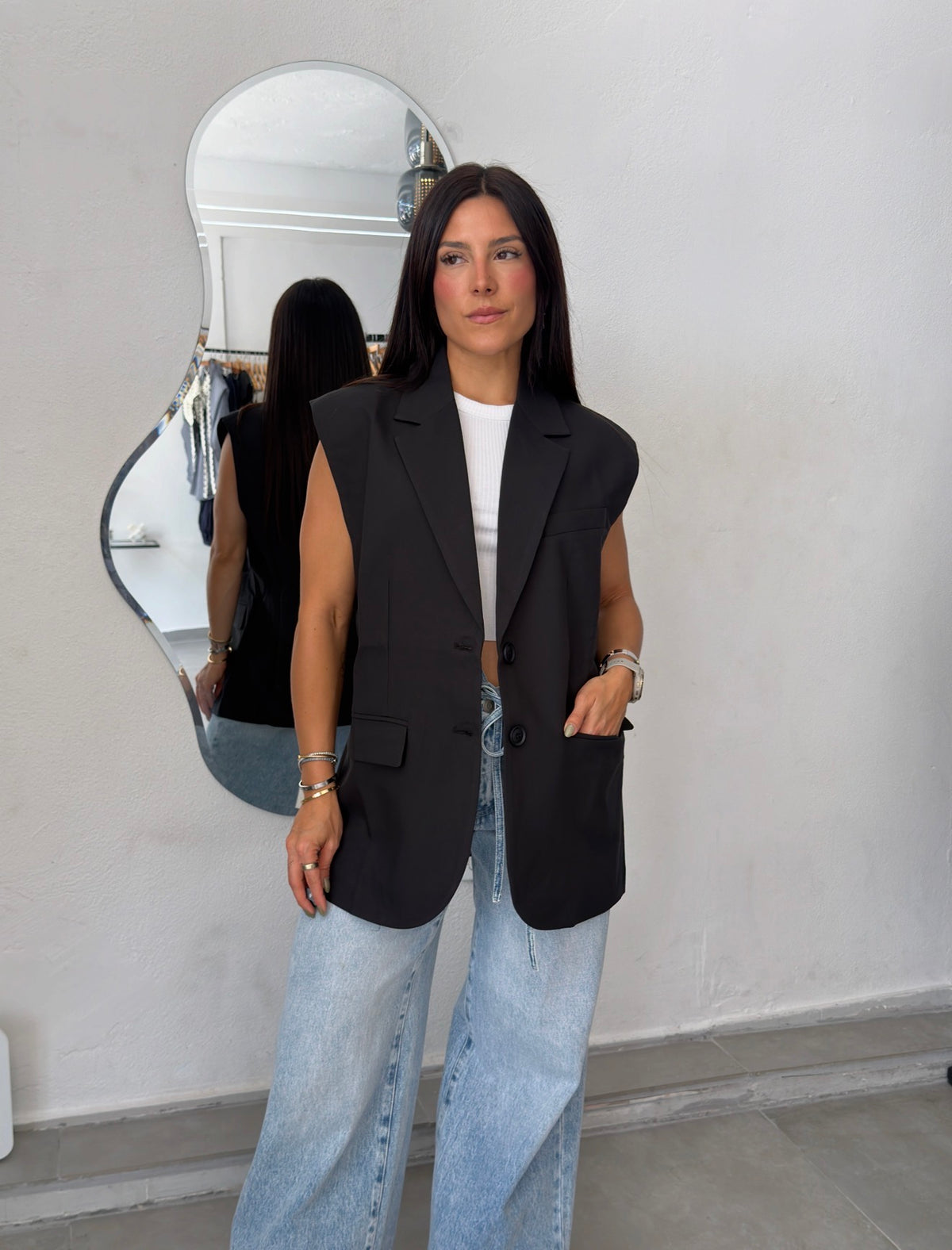 Black Oversized Blazer Vest (RESTOCK)
