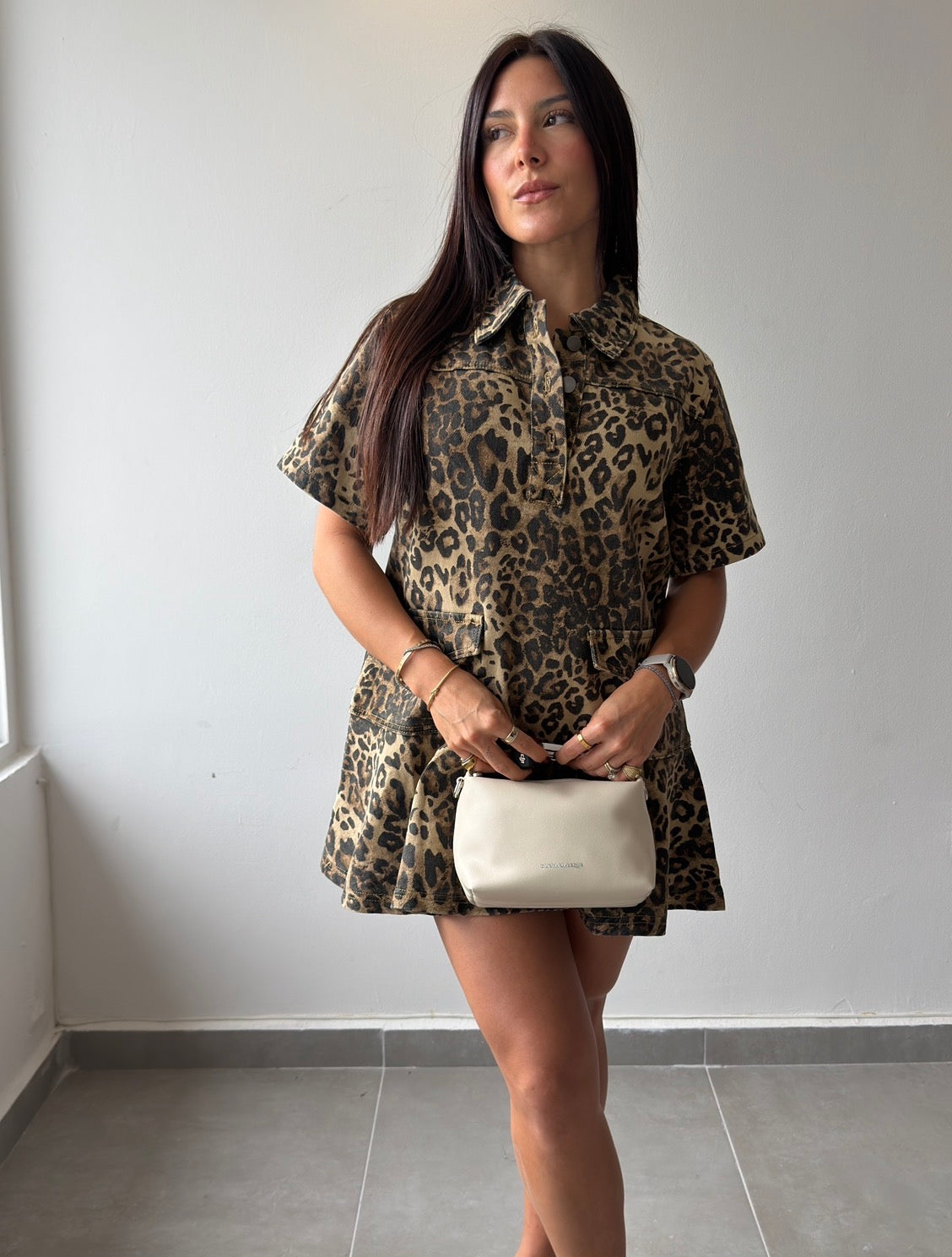Leopard Collared Mini Dress