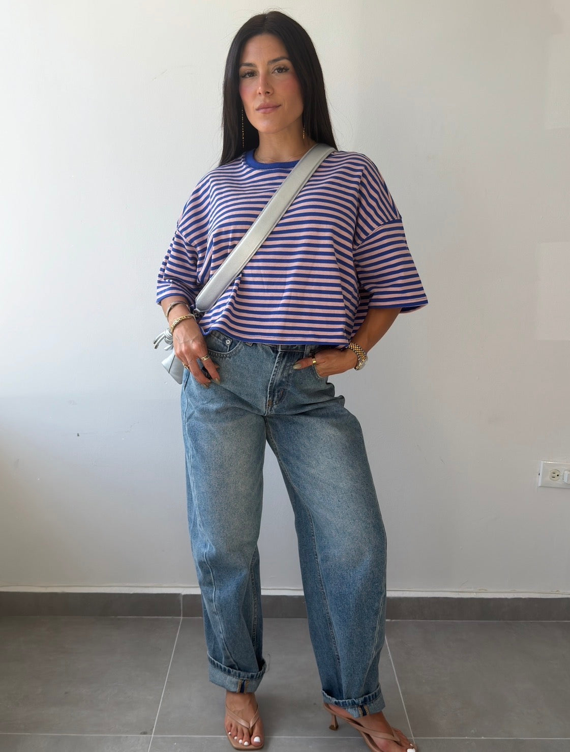 Royal/Pink Stripes Oversized Top
