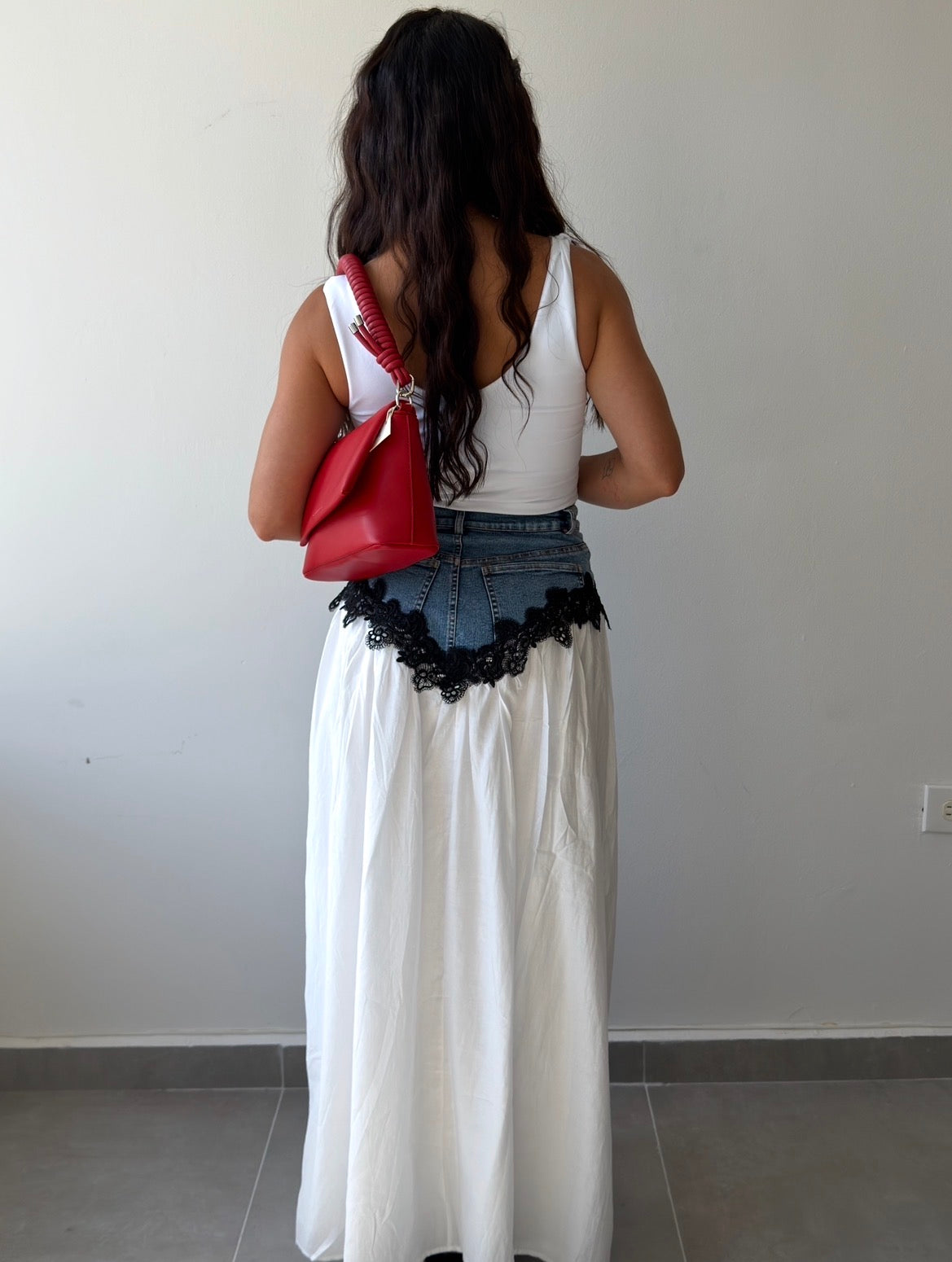 Denim Contrast Maxi Skirt