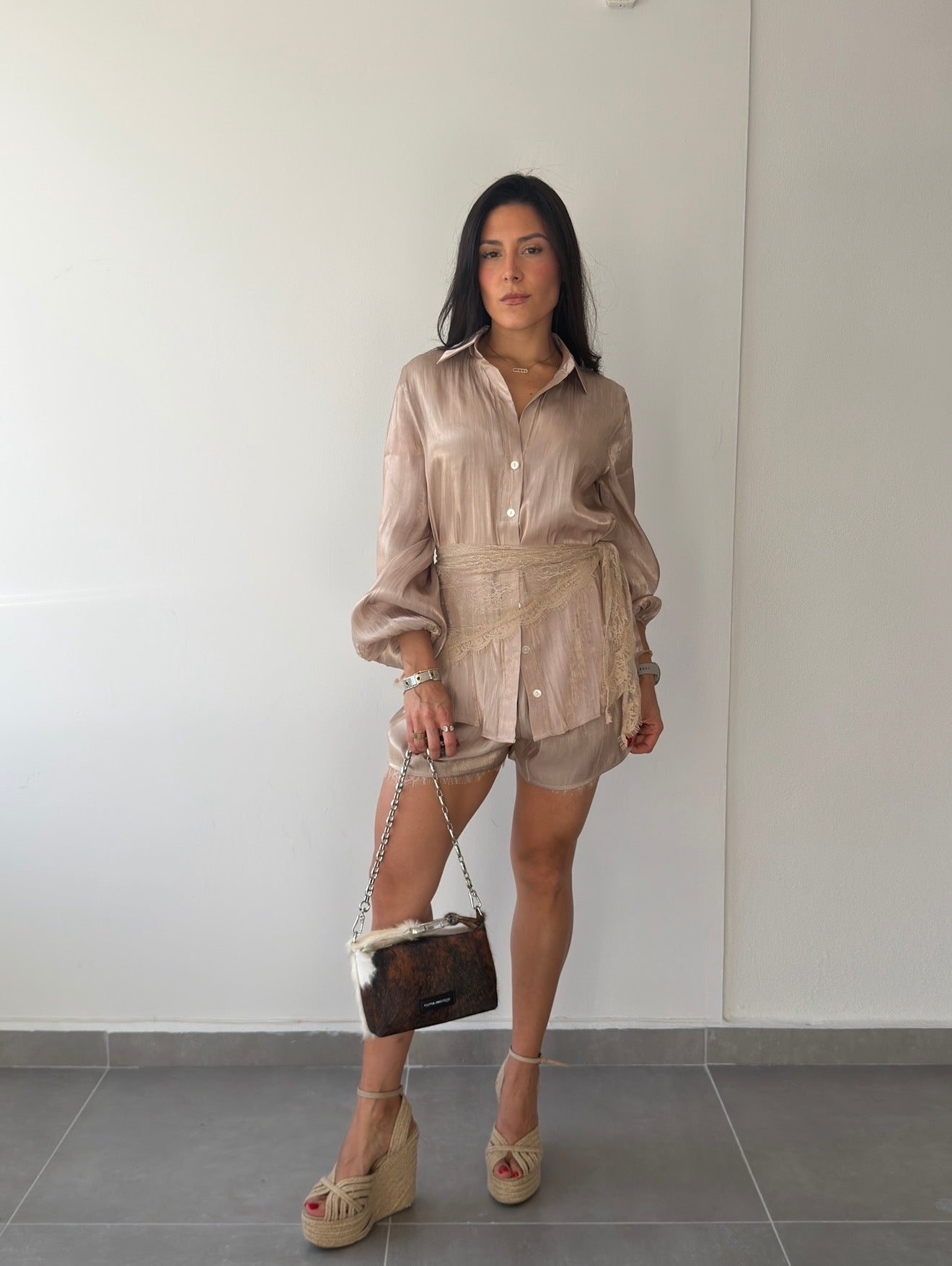 Beige Satin 3 Piece Set