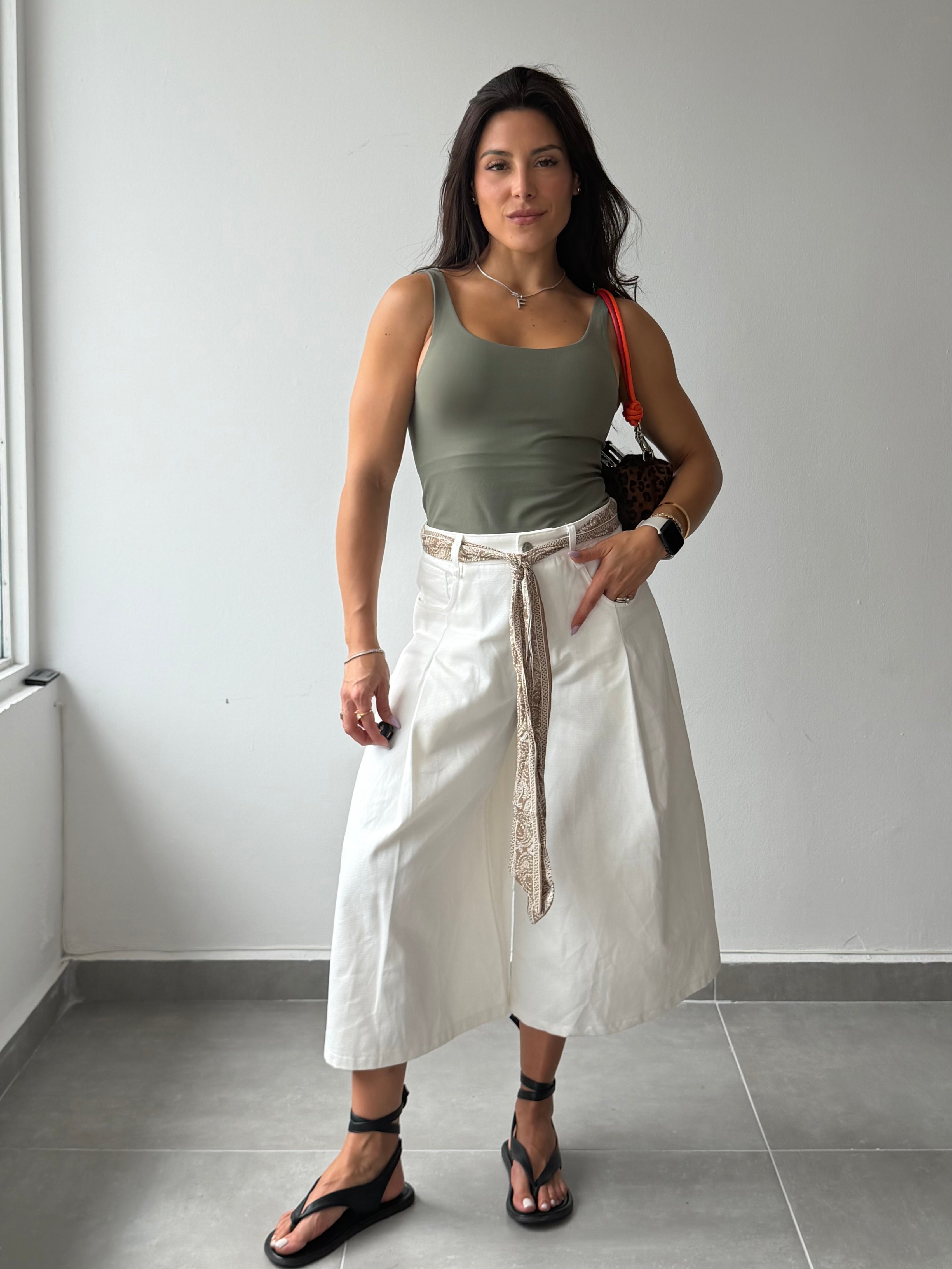White Denim Culotte Pants