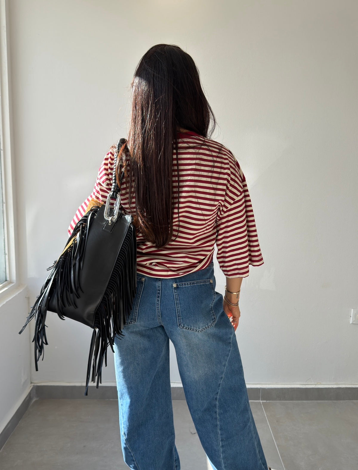 Burgundy/Ivory Stripes Oversized Shirt