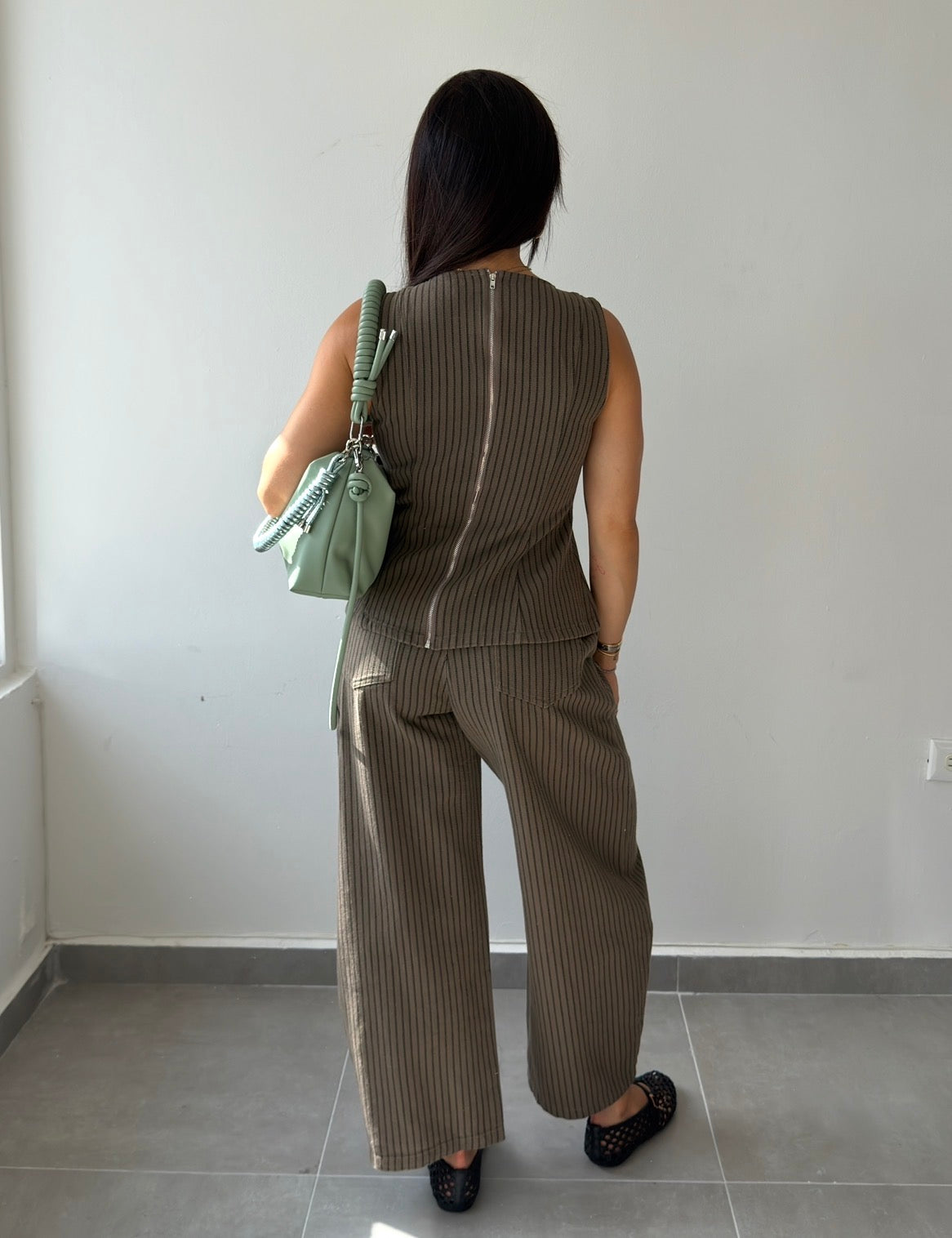 Mocha Stripes Denim Set
