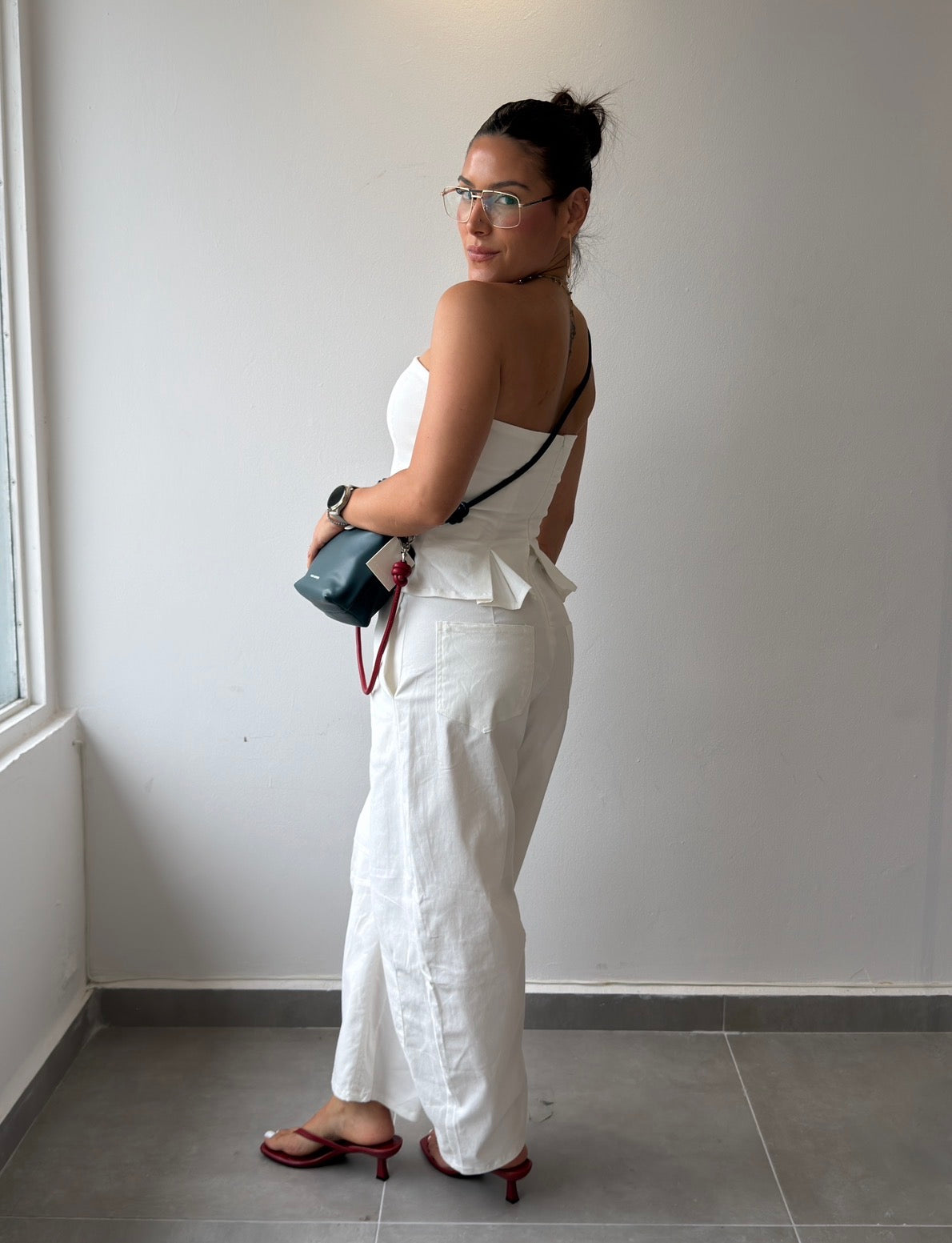 White Peplum Barrel Jumpsuit