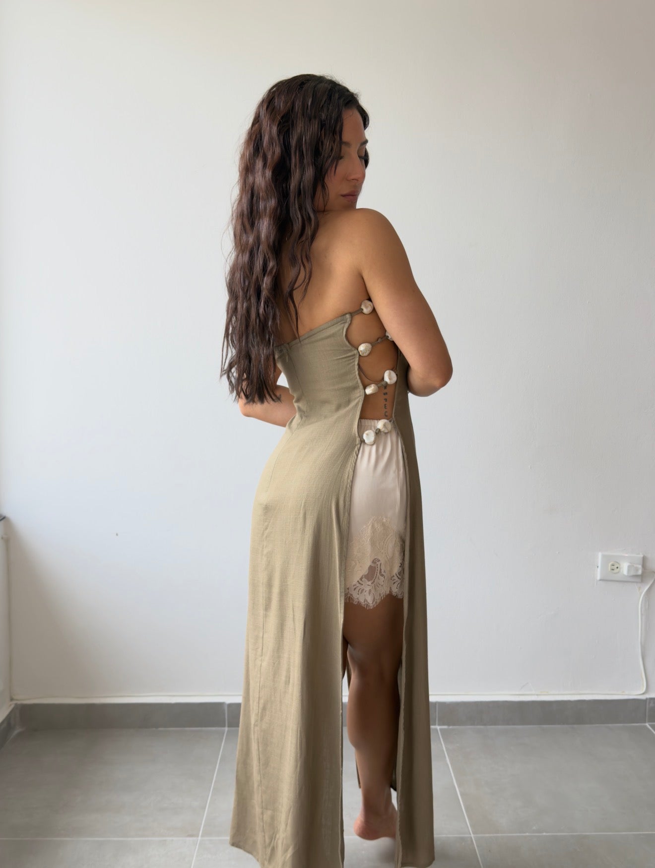 Strapless Stone Side Slit Top