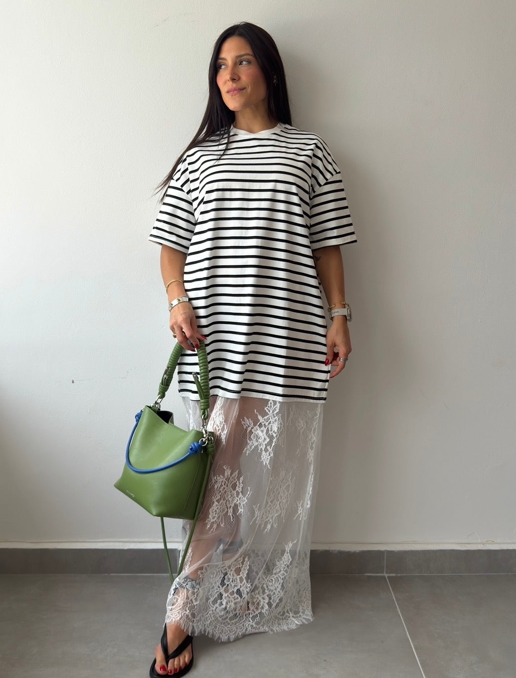 Stripes Shirt Lace Dress