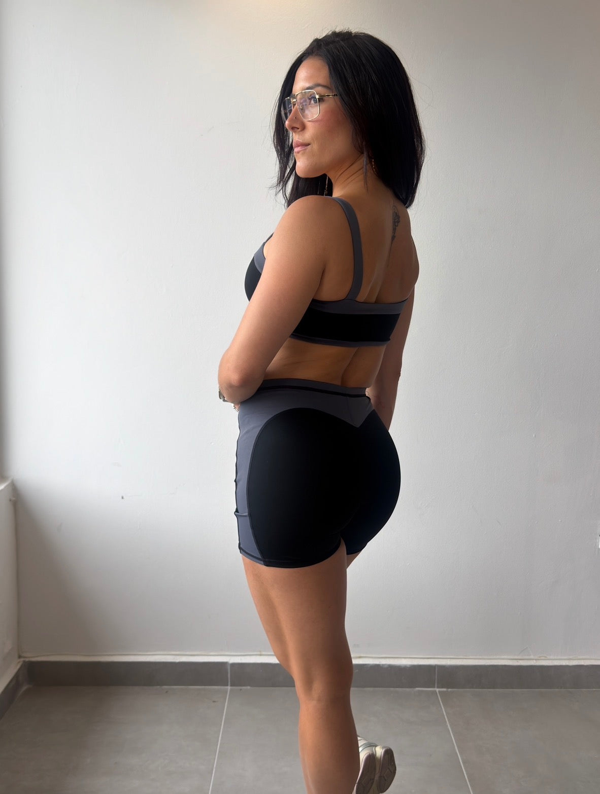 Black Gray Contrast Short Set