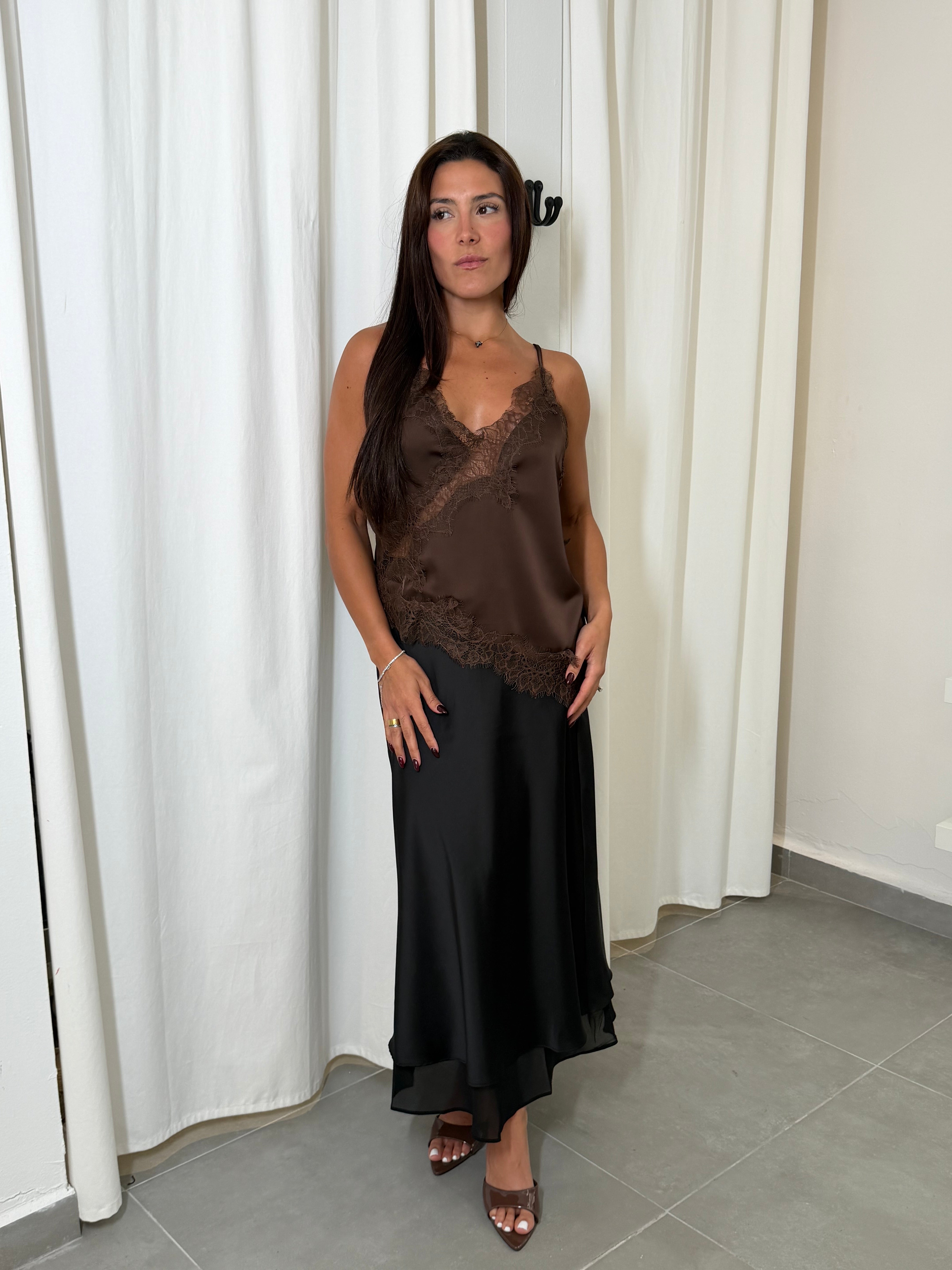Espresso Satin Lace Top