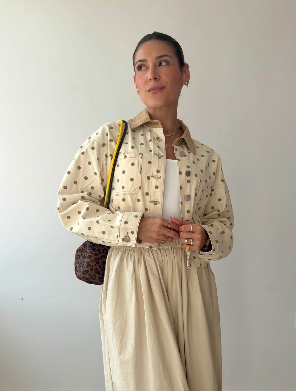 Beige Polka Denim Jacket