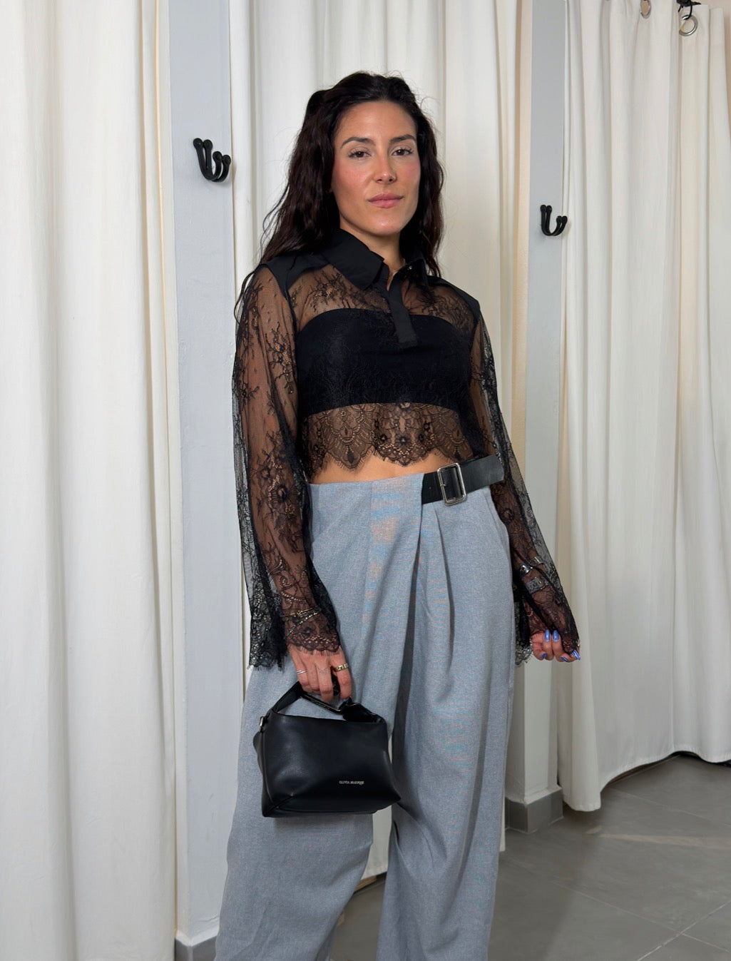 Black Lace Collared Shirt