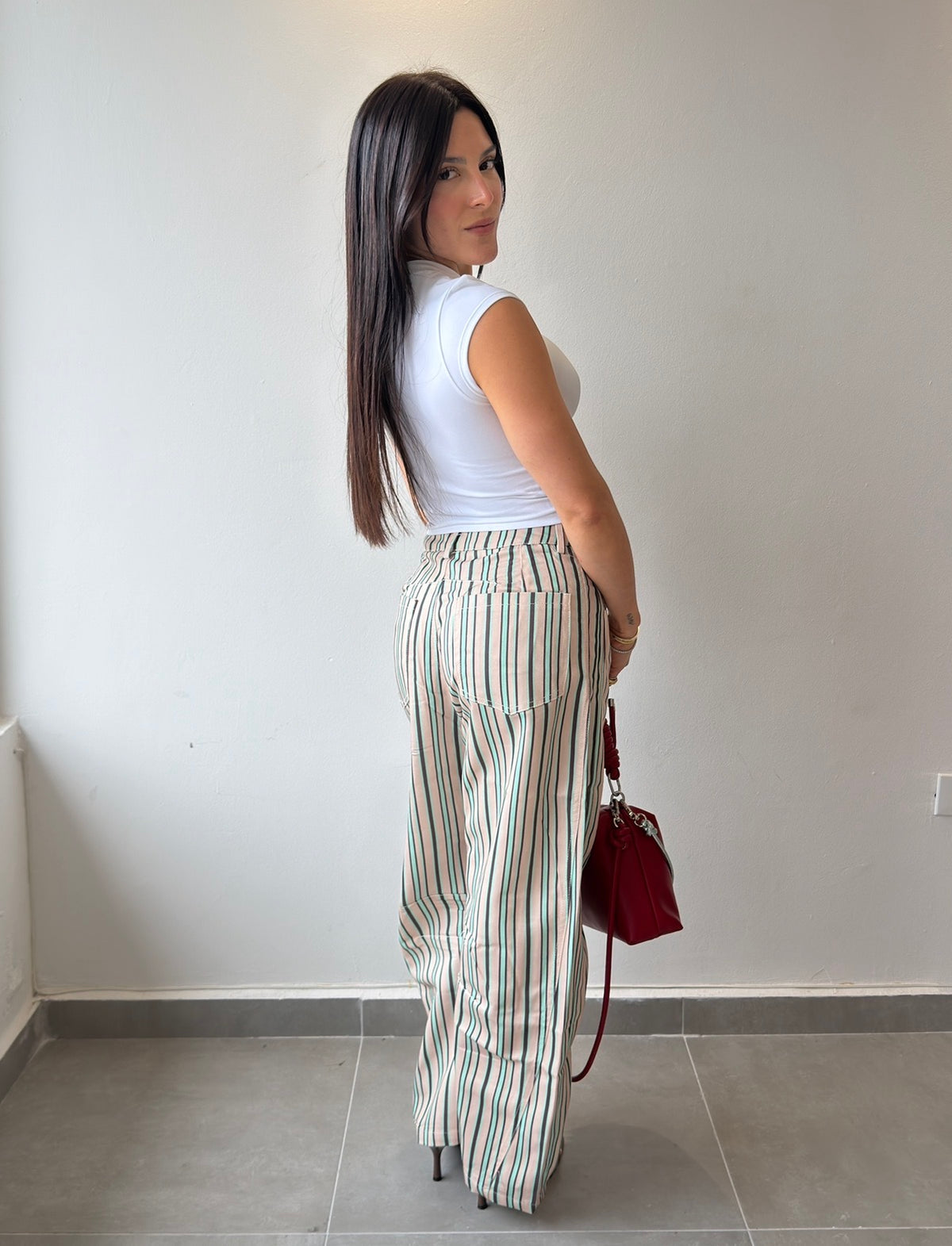 Mint Stripes Barrel Pants