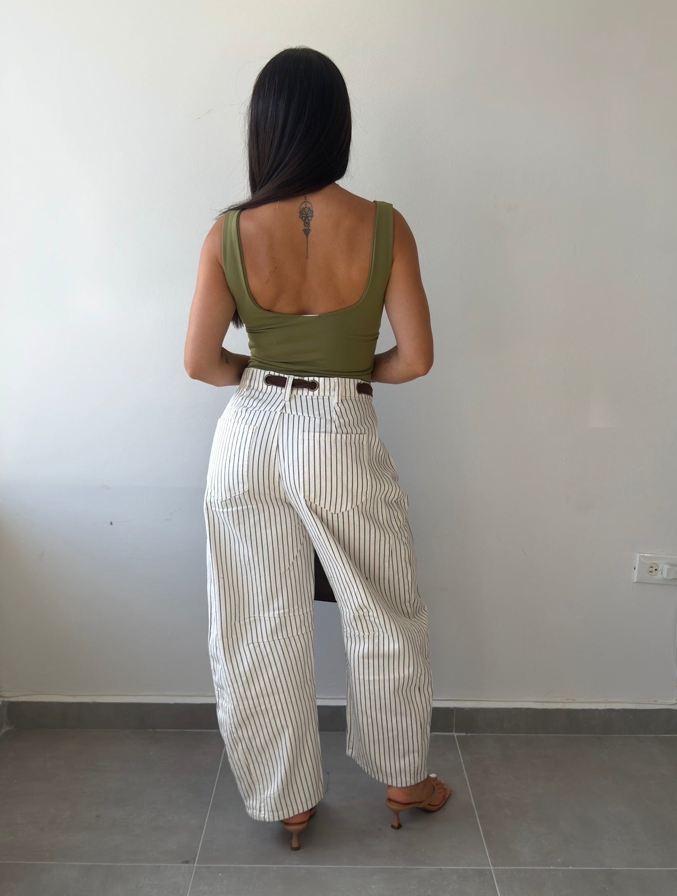 Waist Tie Stripe Barrel Pants