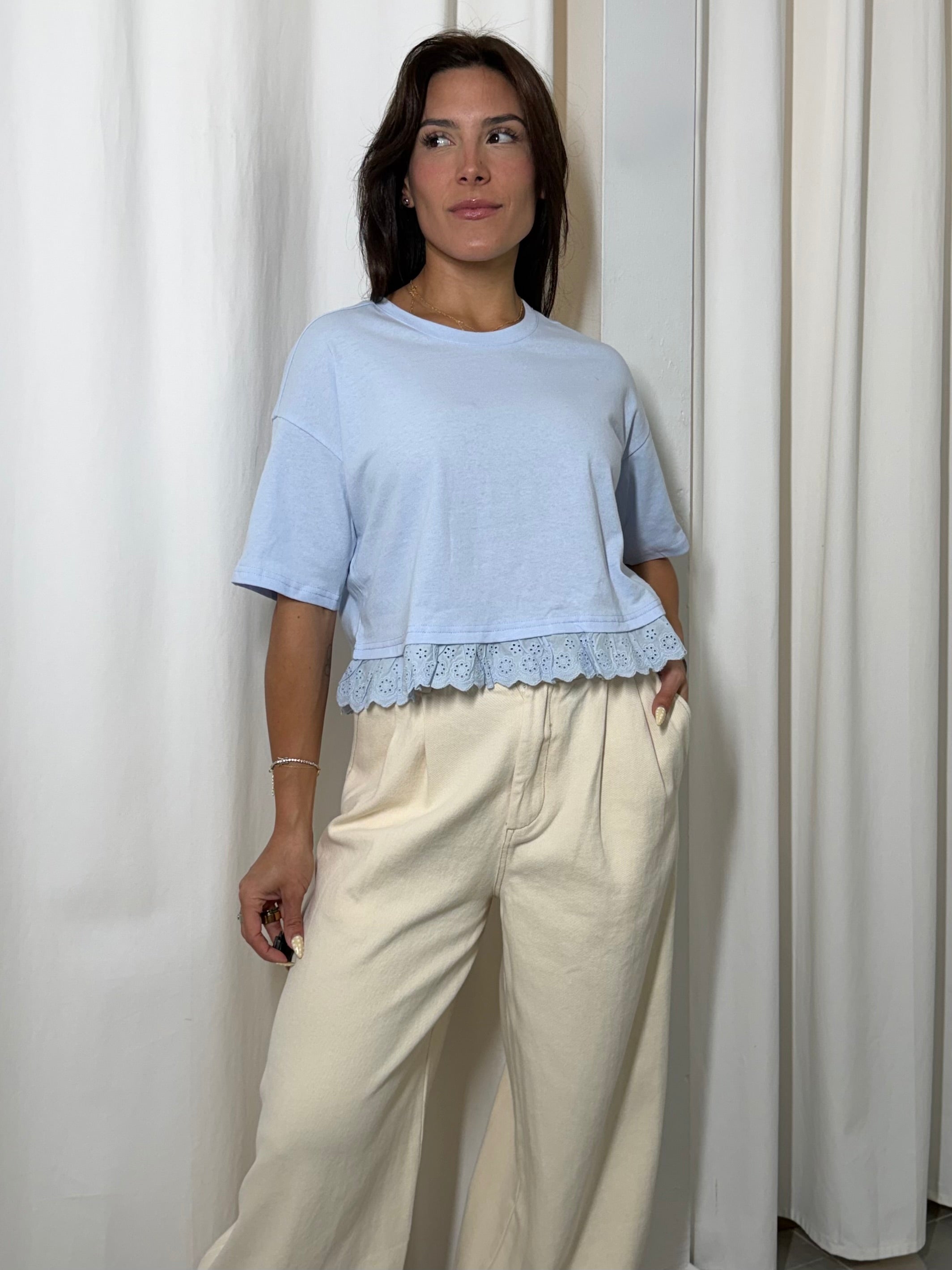 Eyelet Trim Baby Blue Shirt