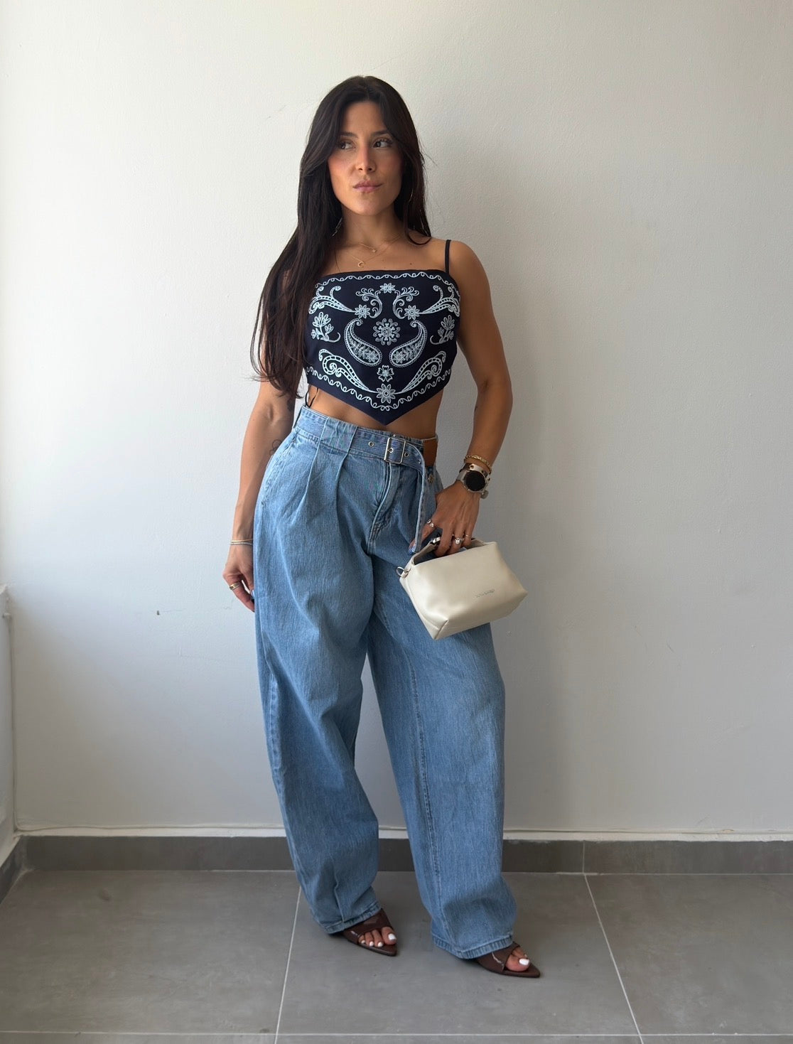 High Waist Belt Detail Jean