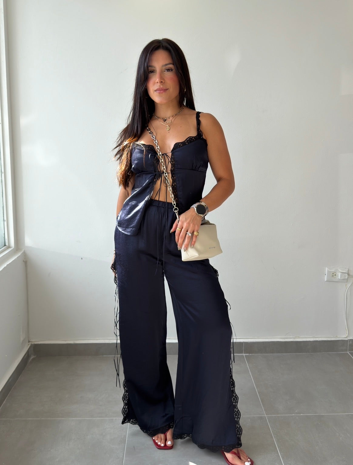 Navy Lace Trim Set