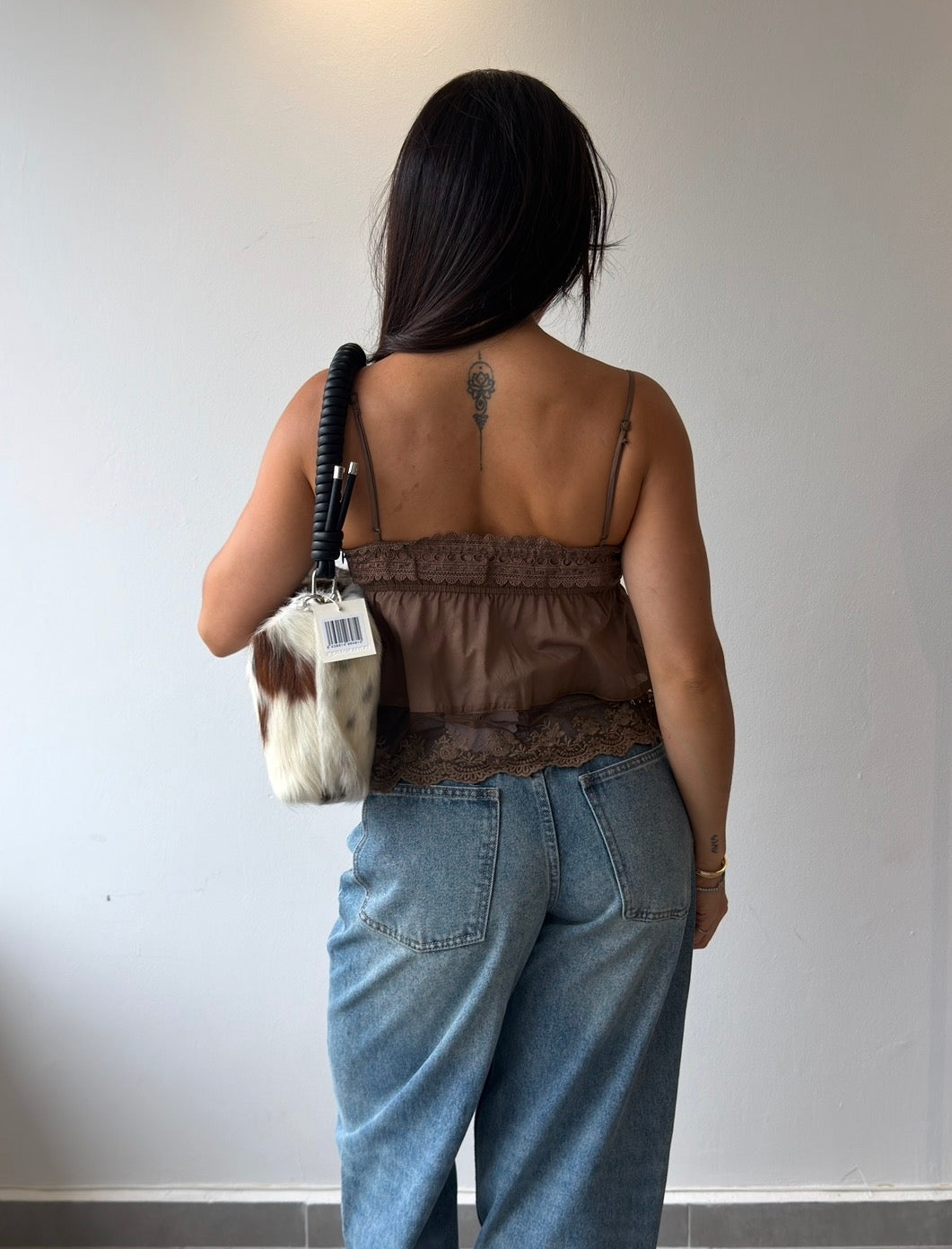 Brown Lace Detail Top