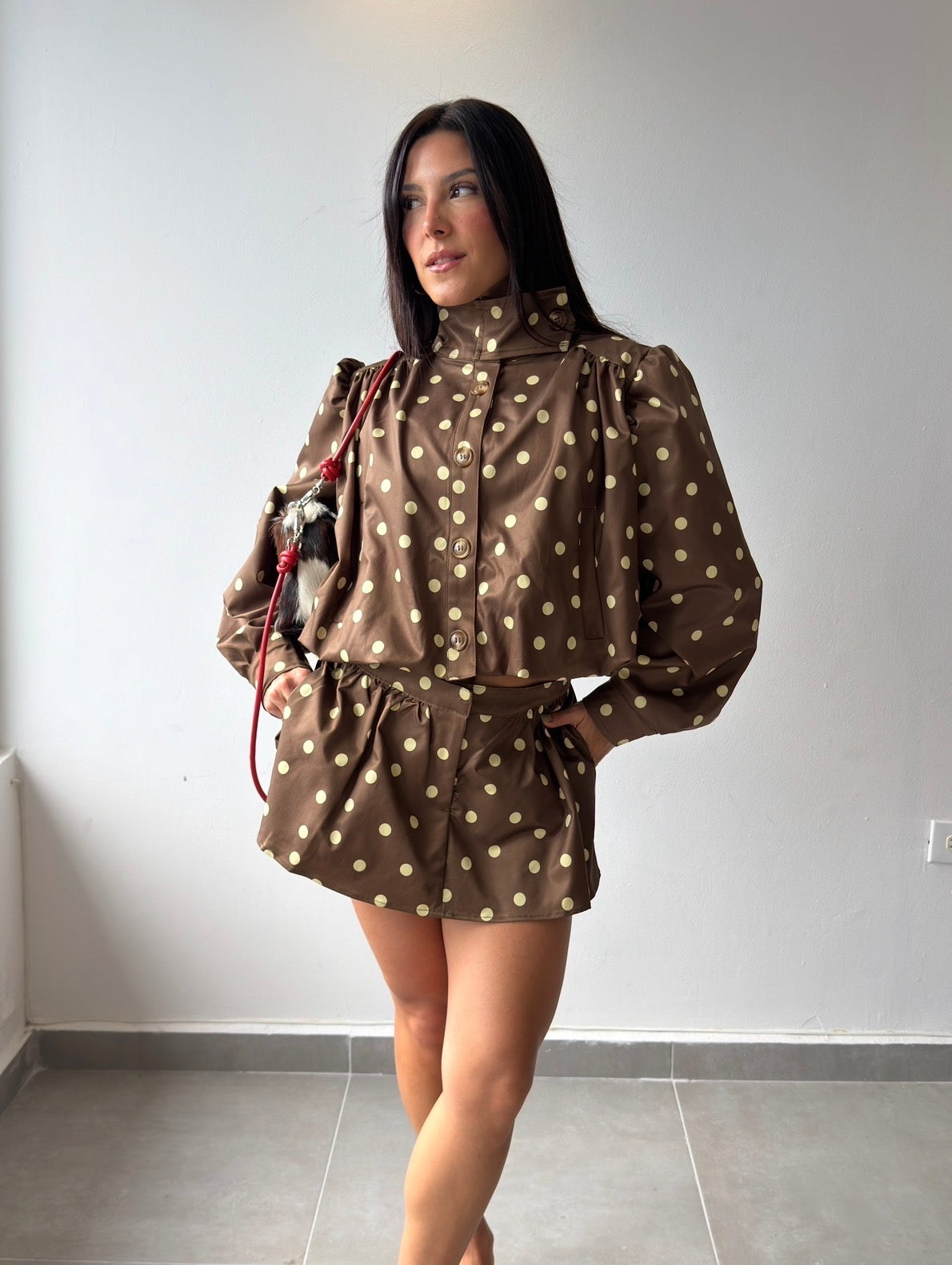 Brown Polka Short Set
