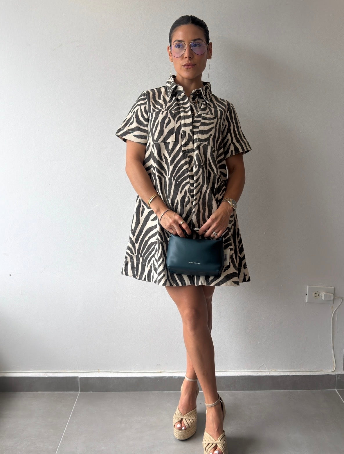 Zebra Collared Denim Dress