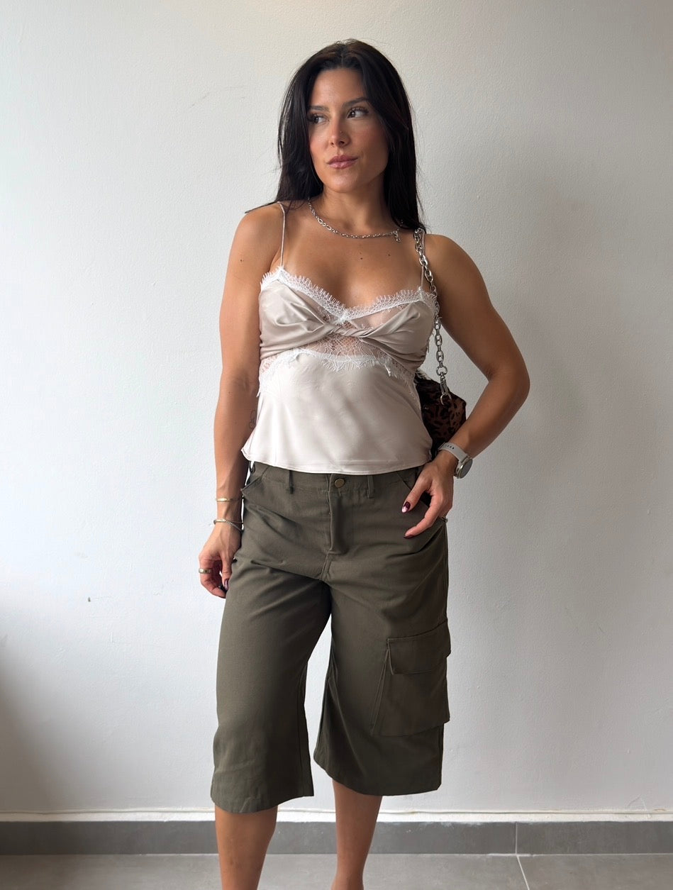 Champagne Satin Lace Top
