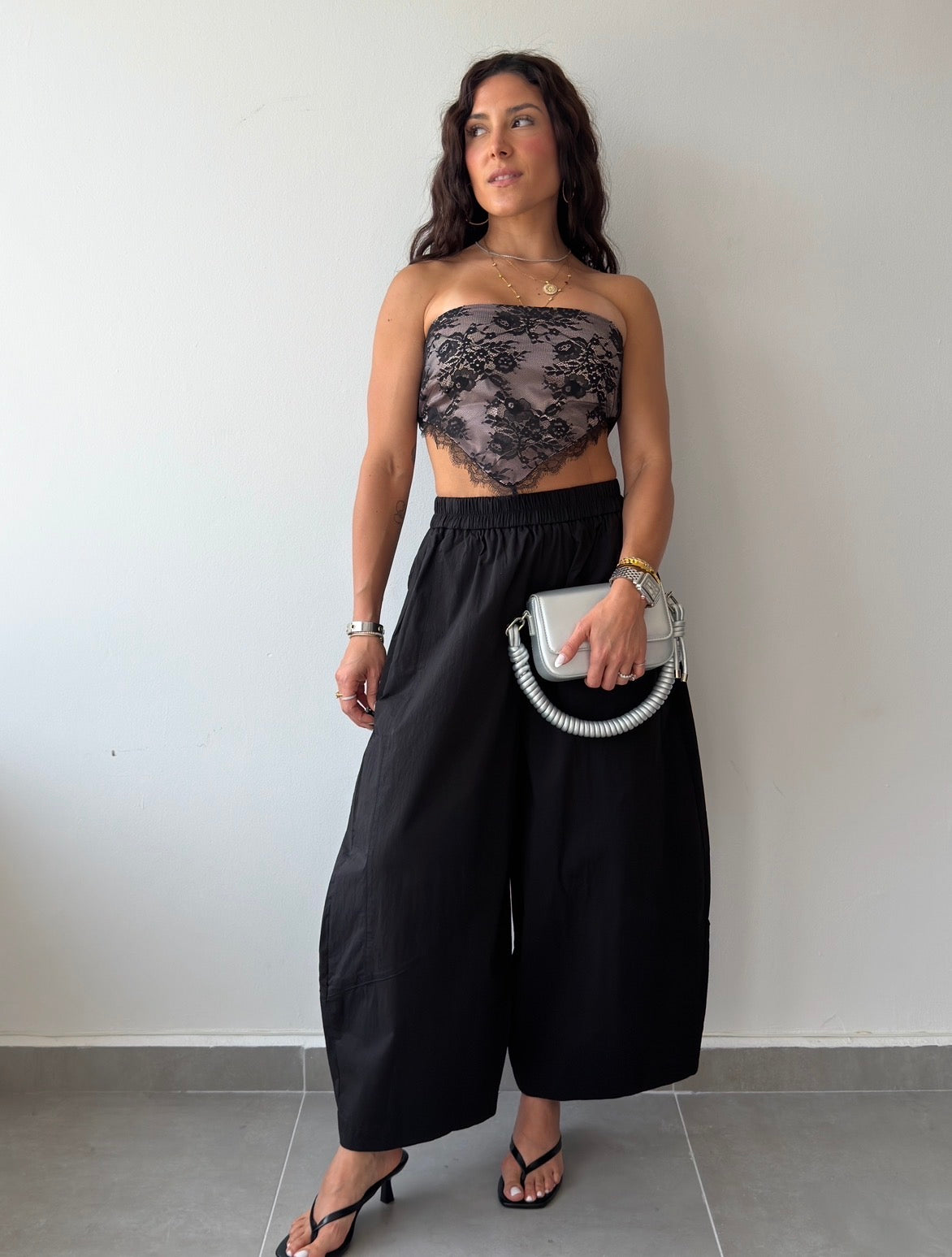 Black Cropped Barrel Pants
