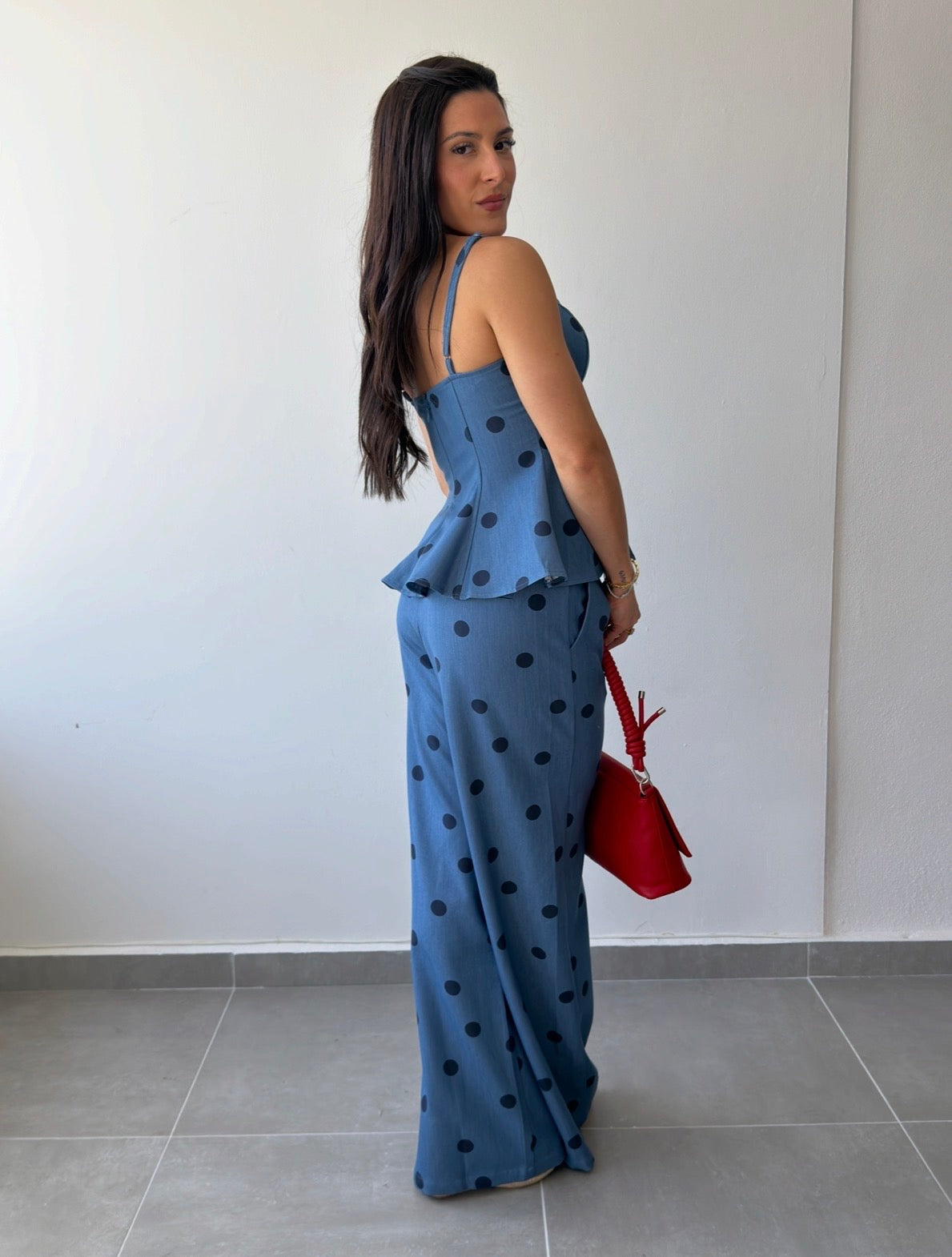 Polka Peplum Top and Trousers Set